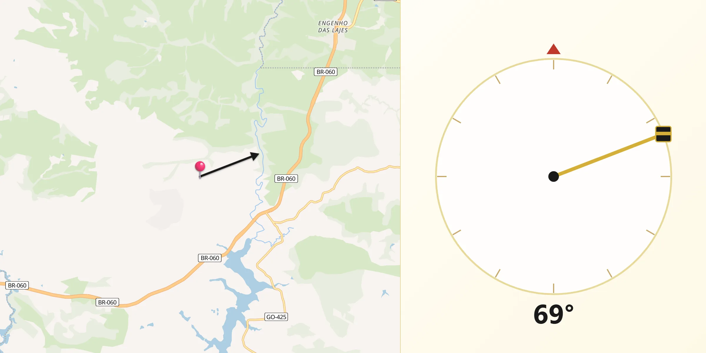 Direção da Qibla a partir de Santo Antônio do Descoberto