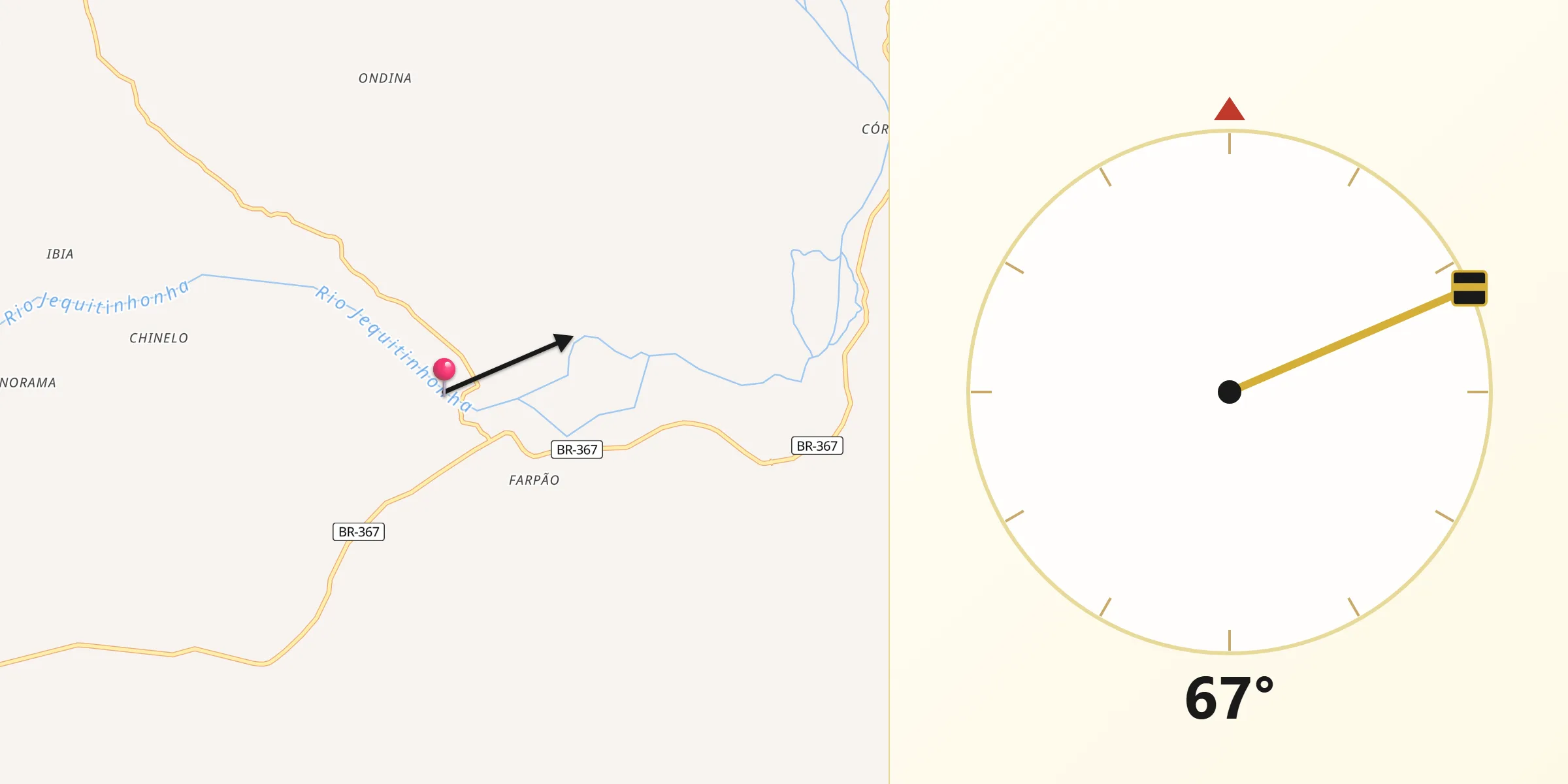 Direção da Qibla a partir de Salto da Divisa