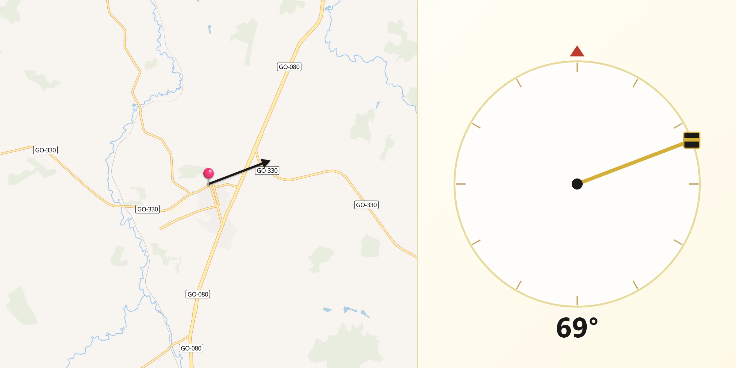 Direção da Qibla a partir de Petrolina de Goiás