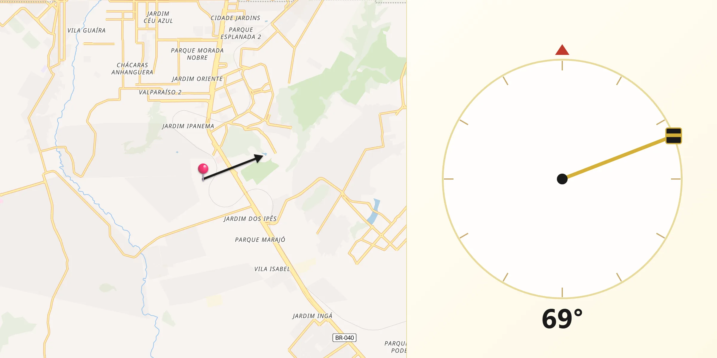 Direção da Qibla a partir de Valparaíso de Goiás
