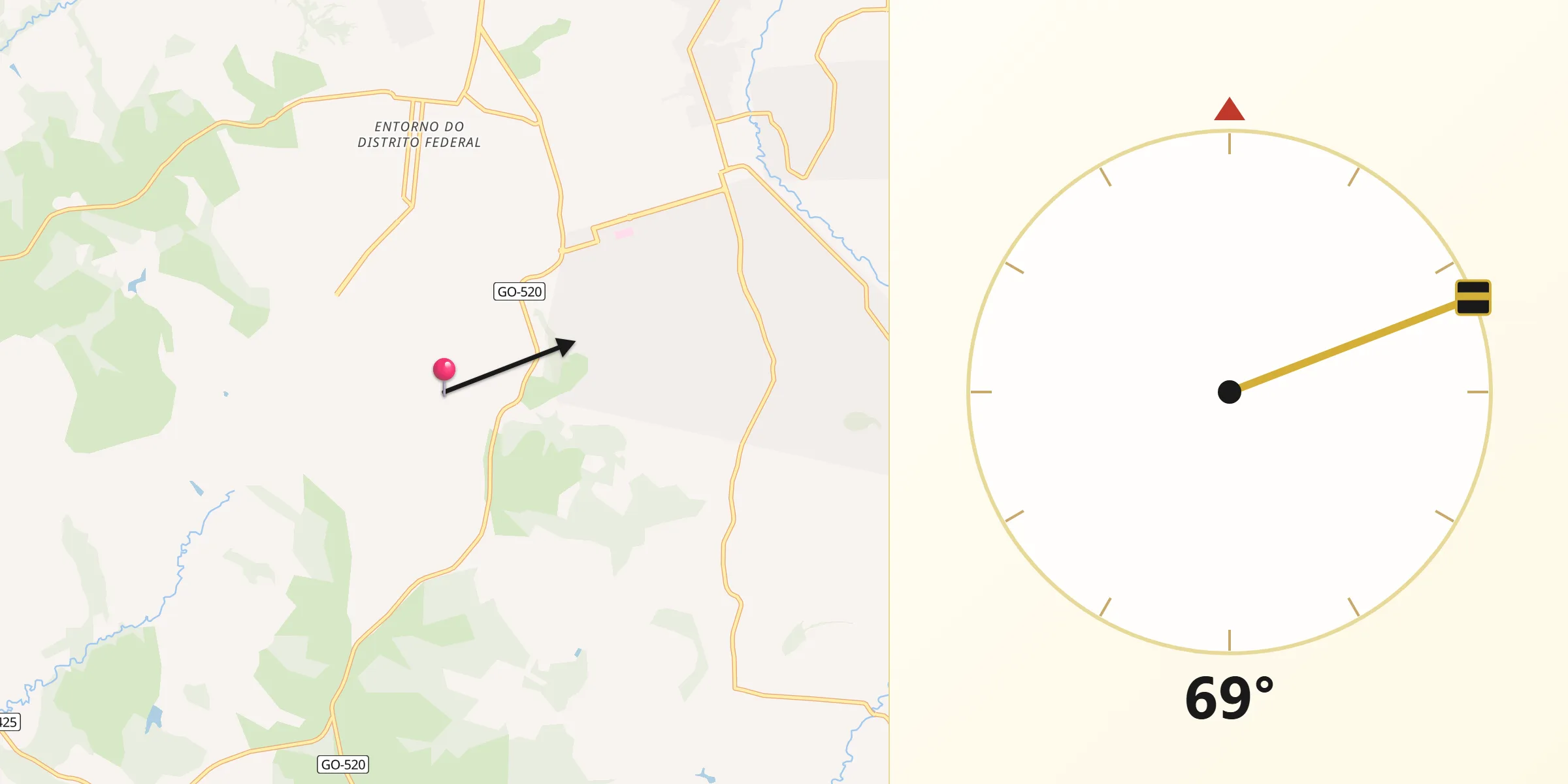 Direção da Qibla a partir de Novo Gama