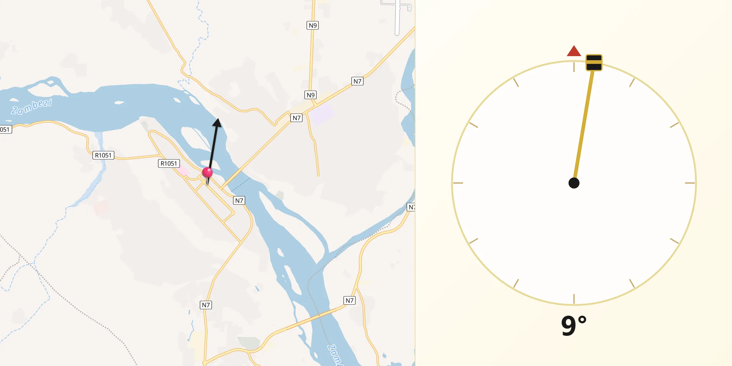 Direção da Qibla a partir de Vila-de-Santiago-Maior