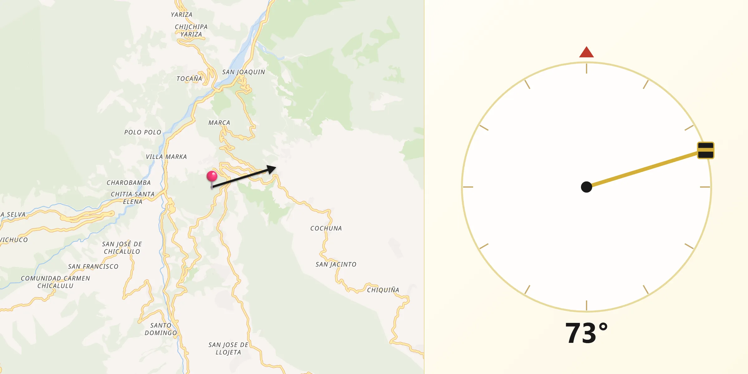 Dirección de la Qibla desde Coroico