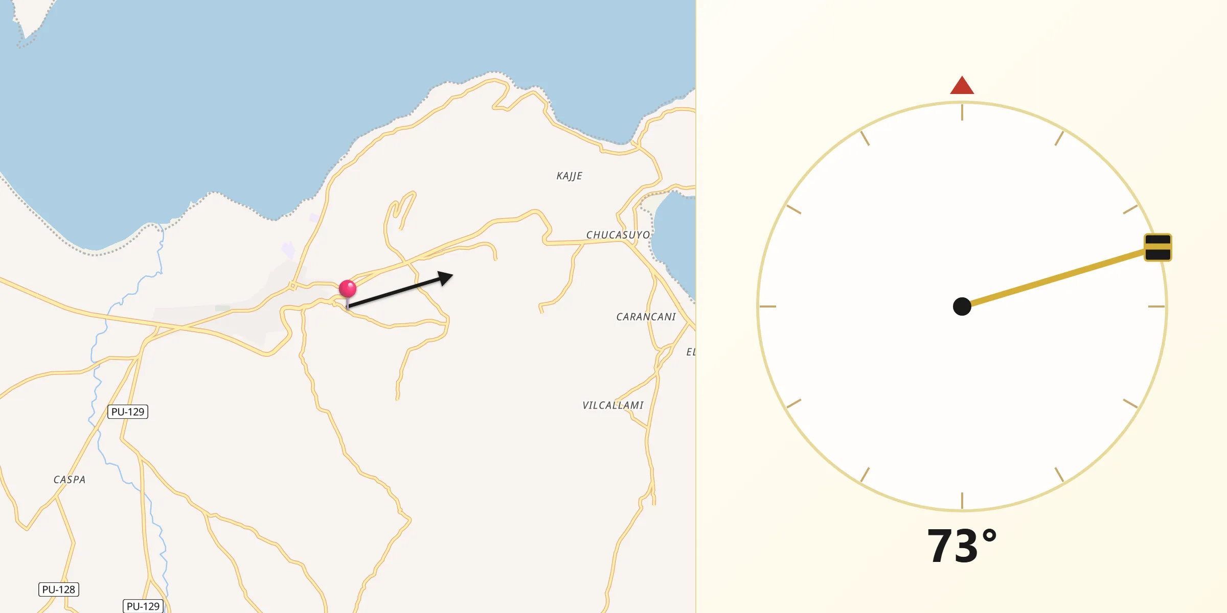 Dirección de la Qibla desde Juli