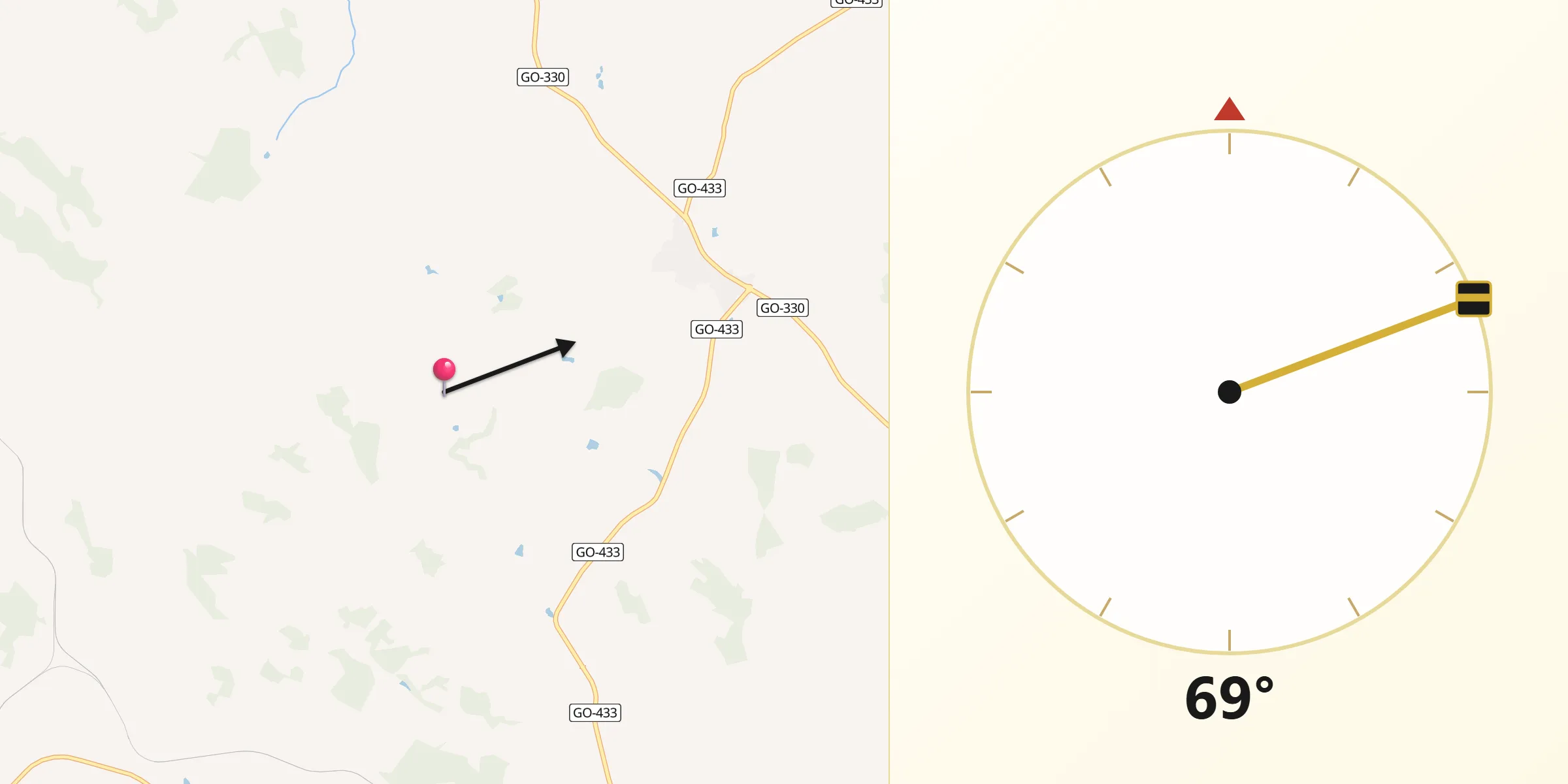 Direção da Qibla a partir de Ouro Verde de Goiás