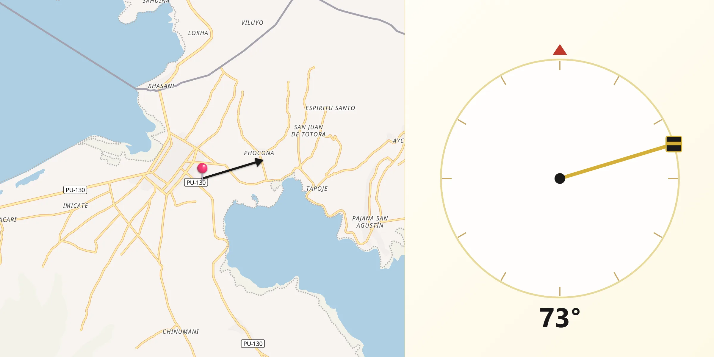 Dirección de la Qibla desde Yunguyo