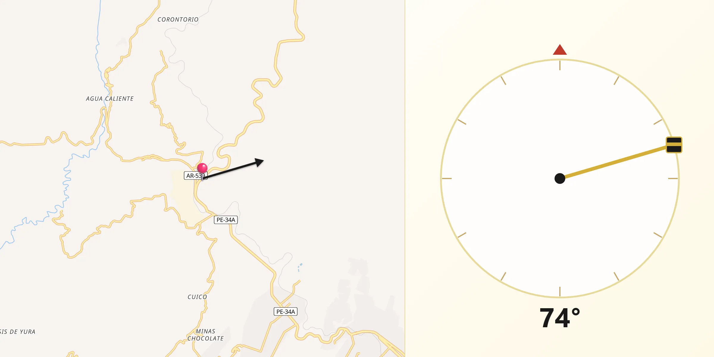 Dirección de la Qibla desde Yura