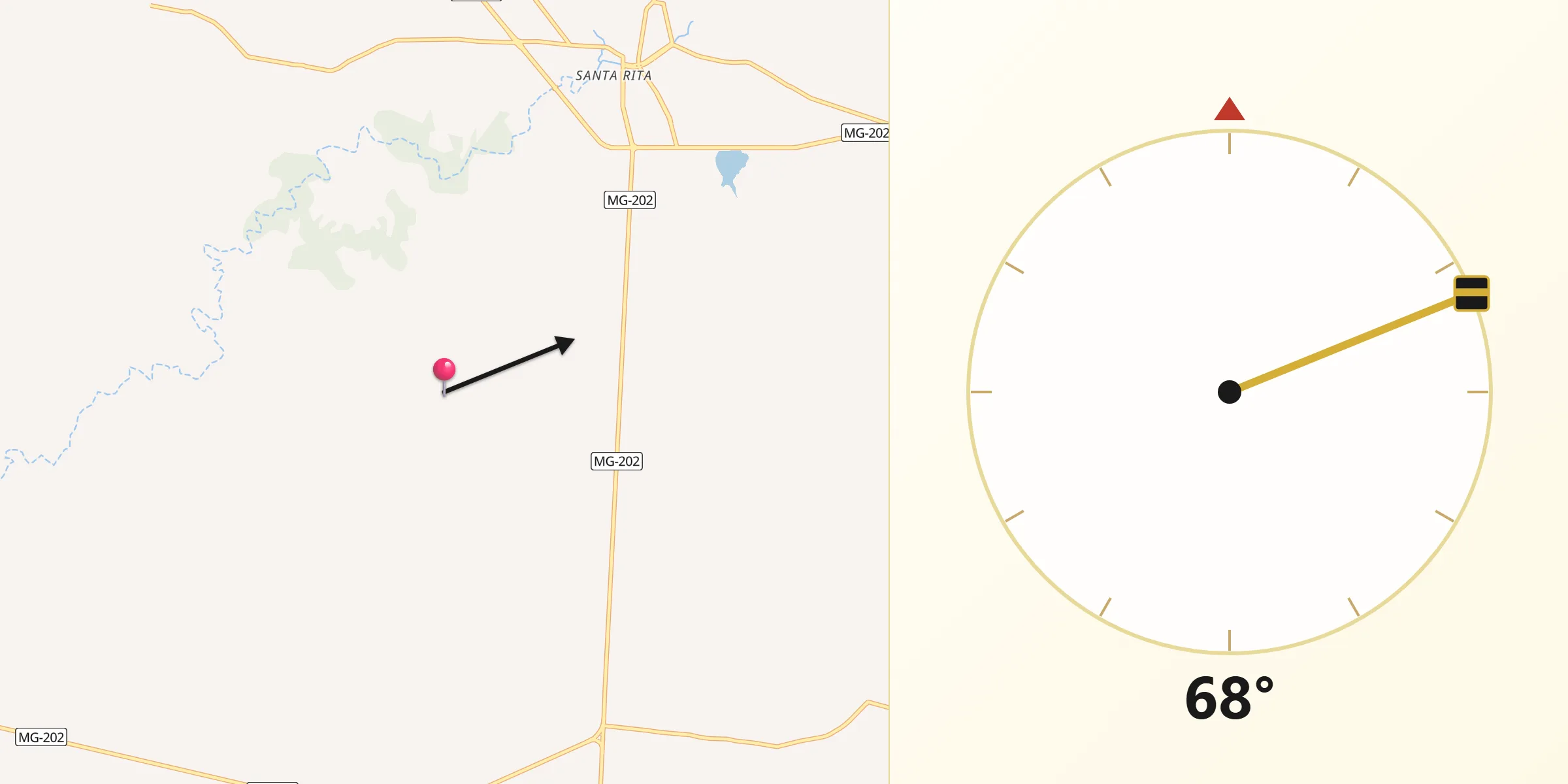 Direção da Qibla a partir de Brasília de Minas