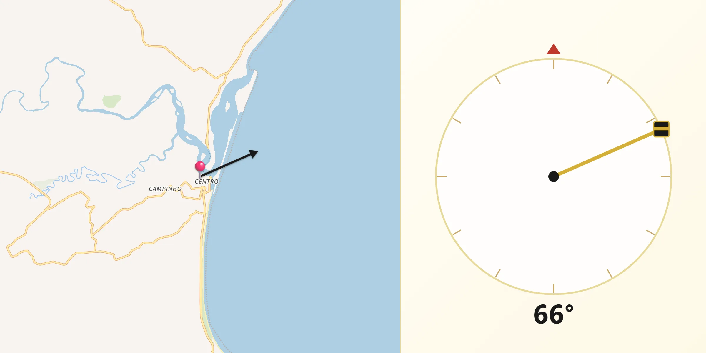 Direção da Qibla a partir de Santa Cruz Cabrália