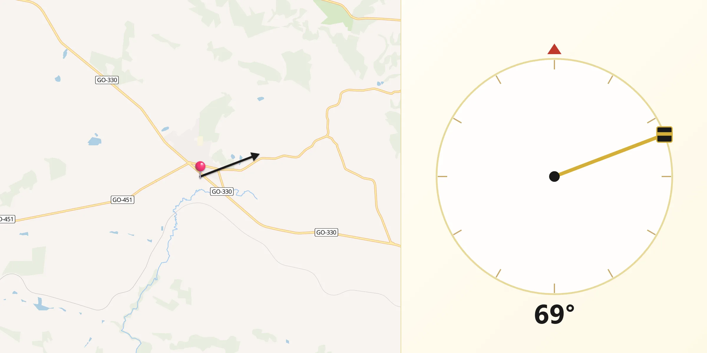 Direção da Qibla a partir de Campo Limpo de Goiás