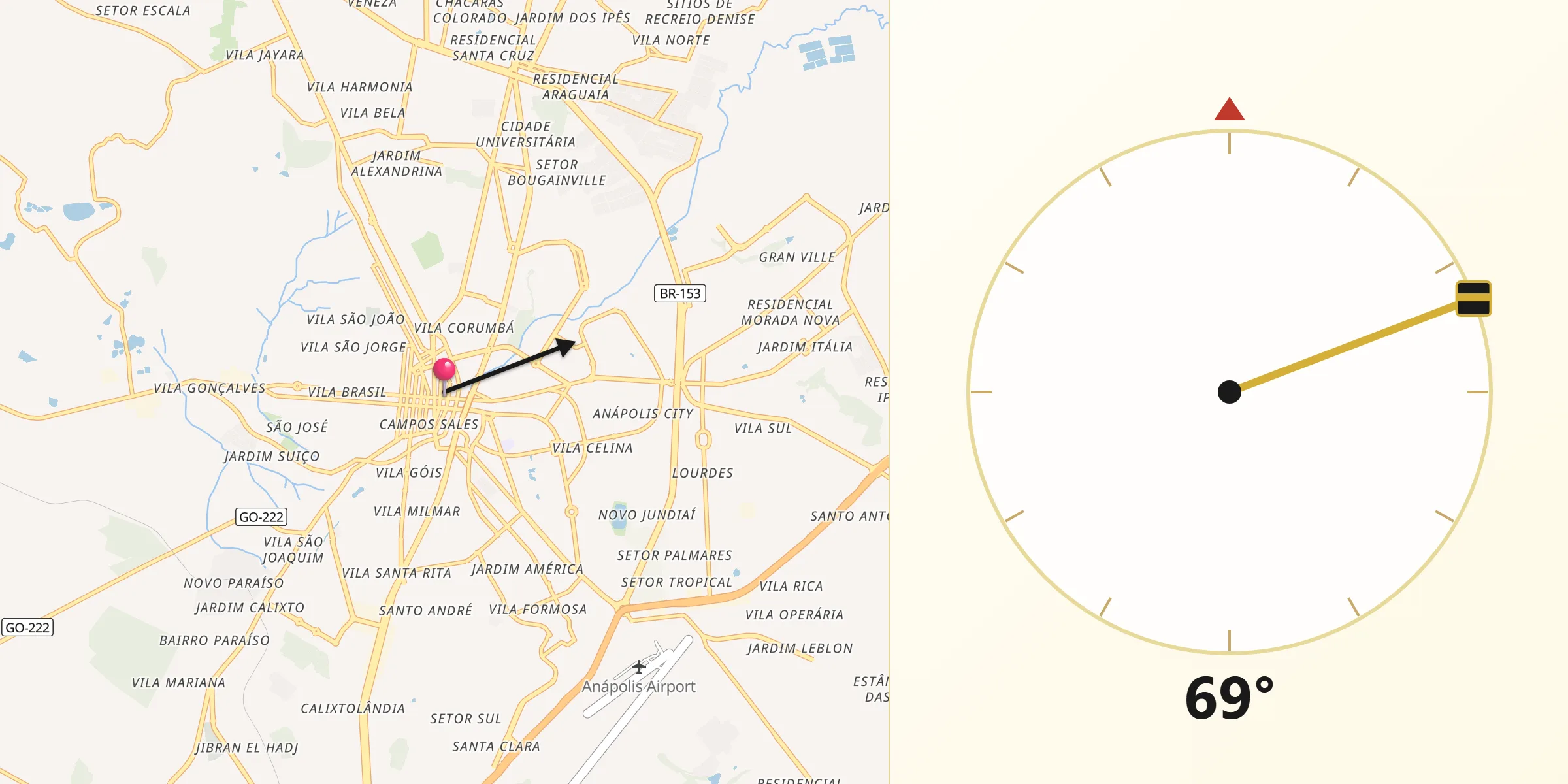 Direção da Qibla a partir de Anápolis