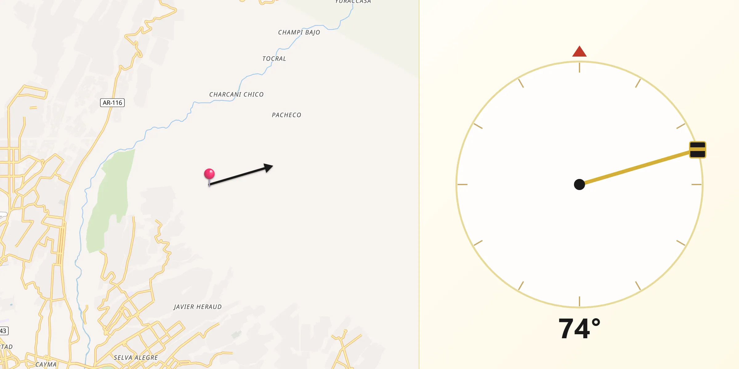 Dirección de la Qibla desde Provincia de Arequipa