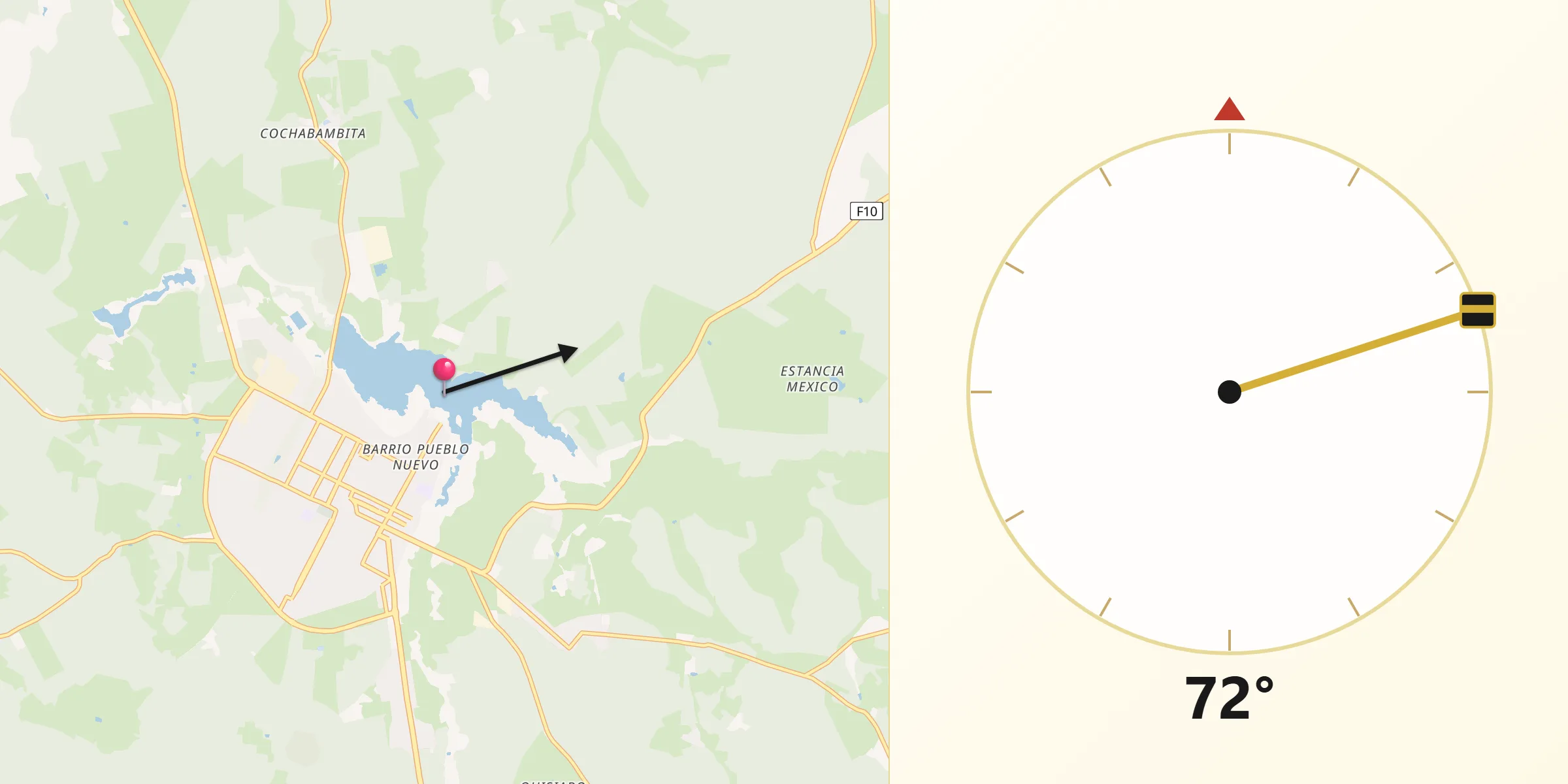 Dirección de la Qibla desde San Ignacio de Velasco