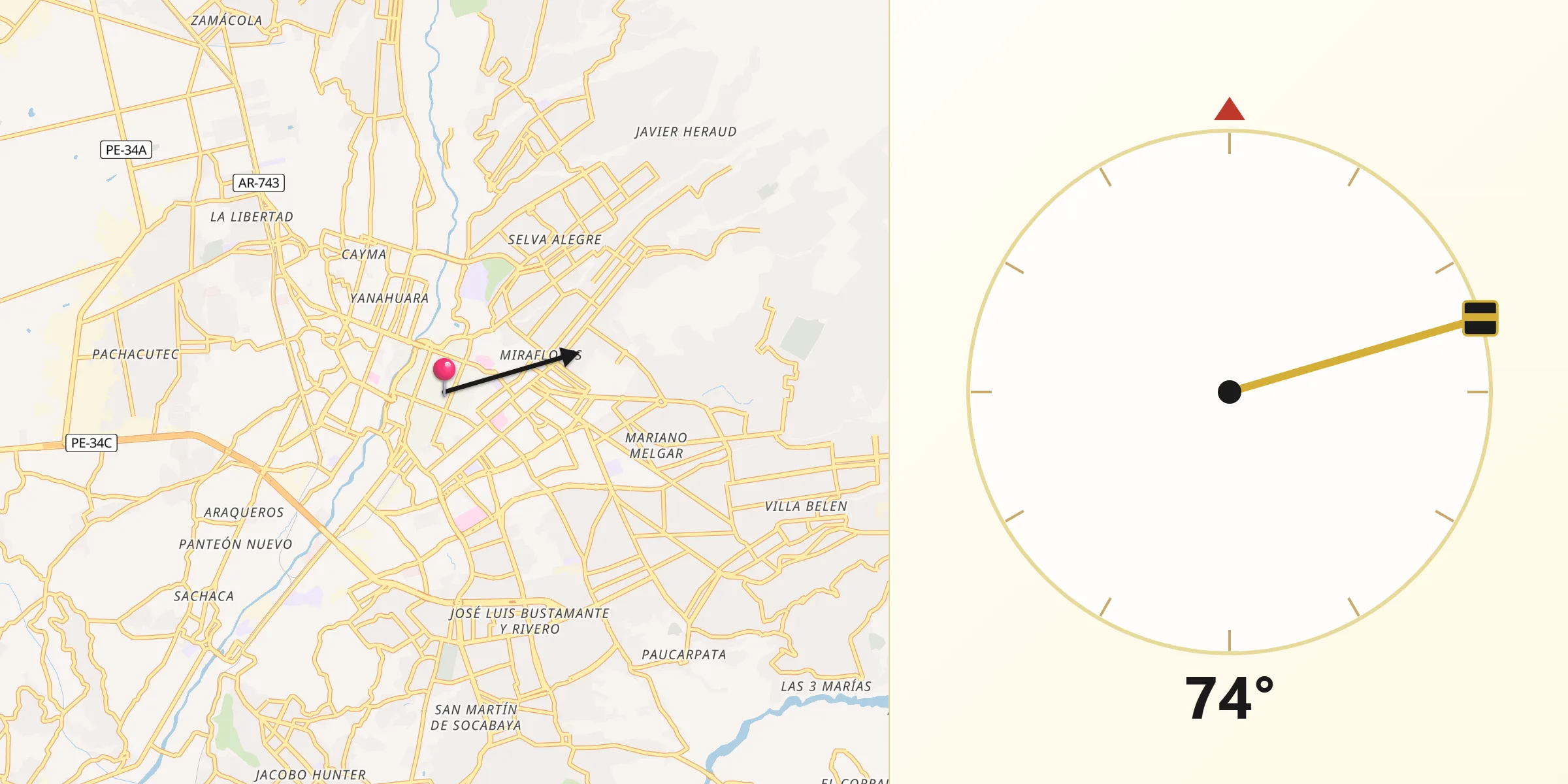 Dirección de la Qibla desde Arequipa