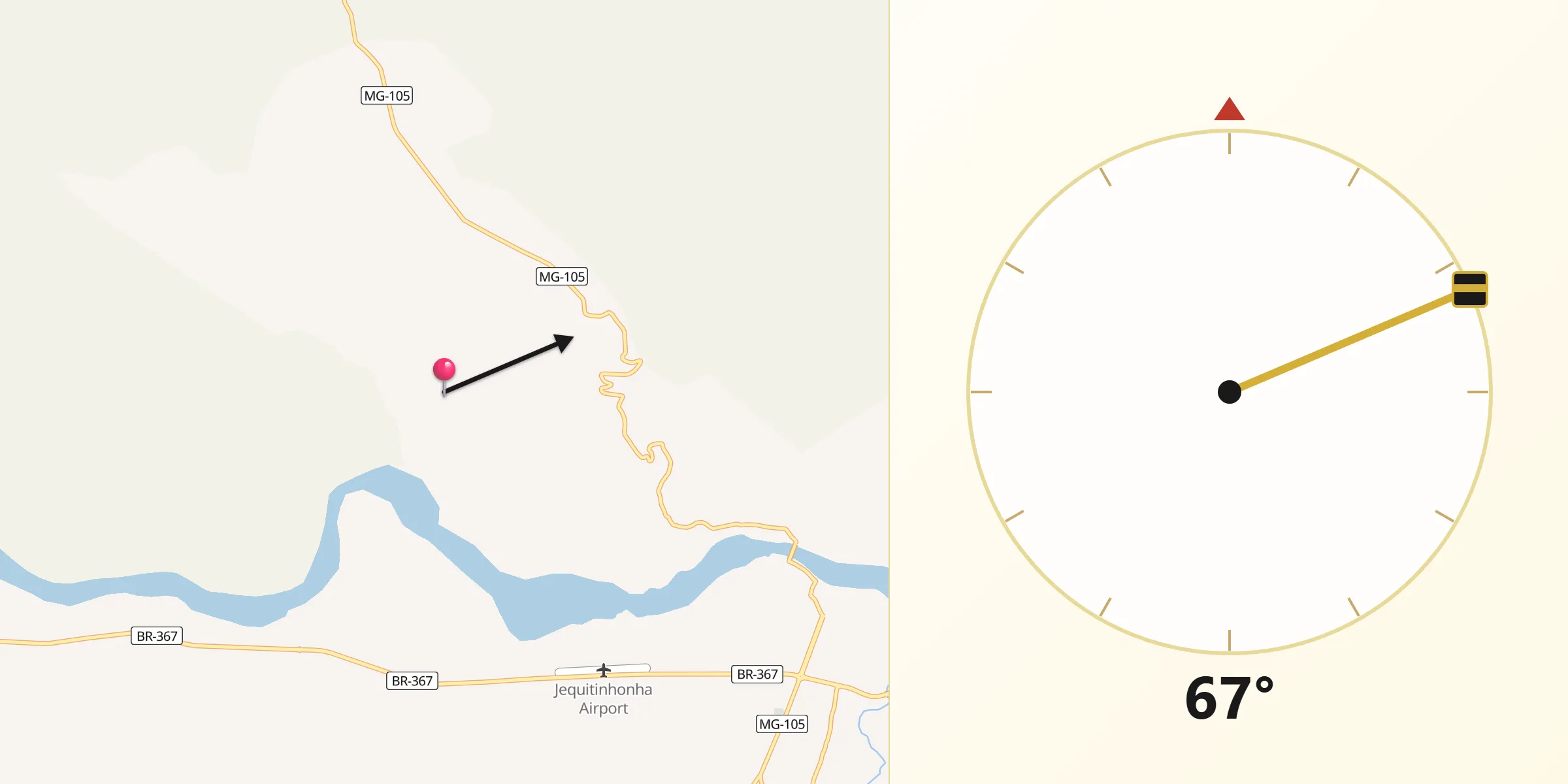 Direção da Qibla a partir de Jequitinhonha