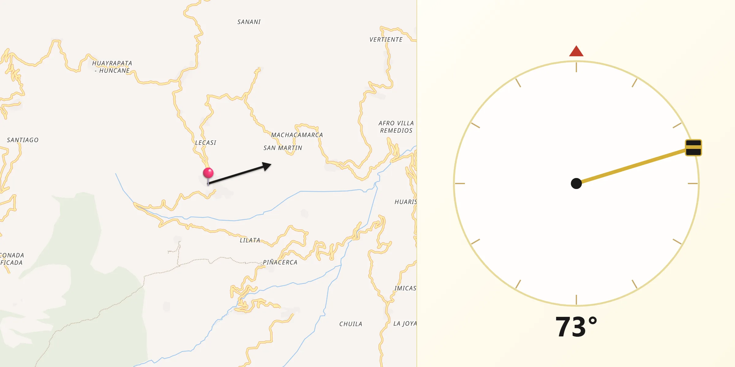 Dirección de la Qibla desde Chulumani