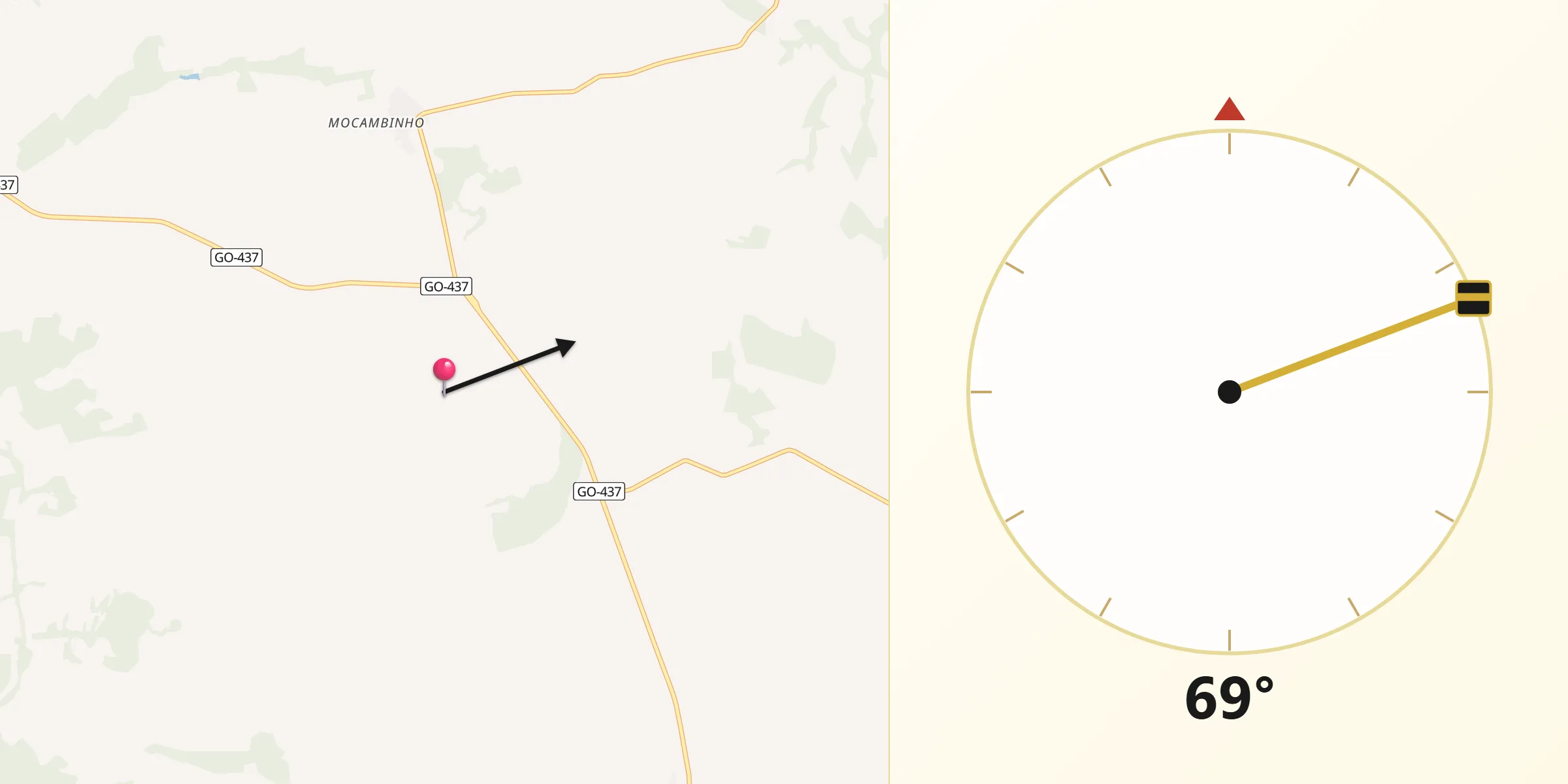 Direção da Qibla a partir de Gameleira de Goiás