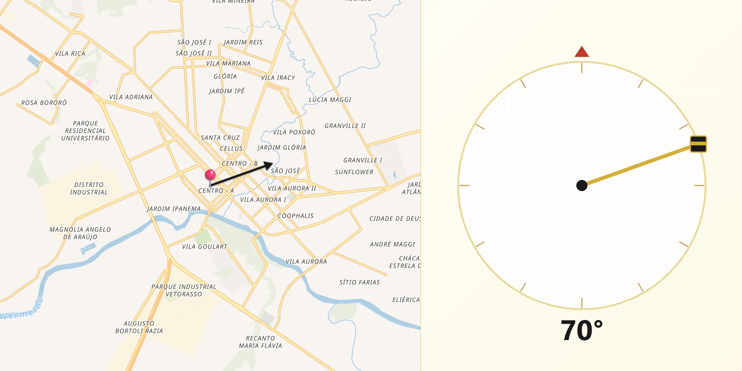 Direção da Qibla a partir de Rondonópolis