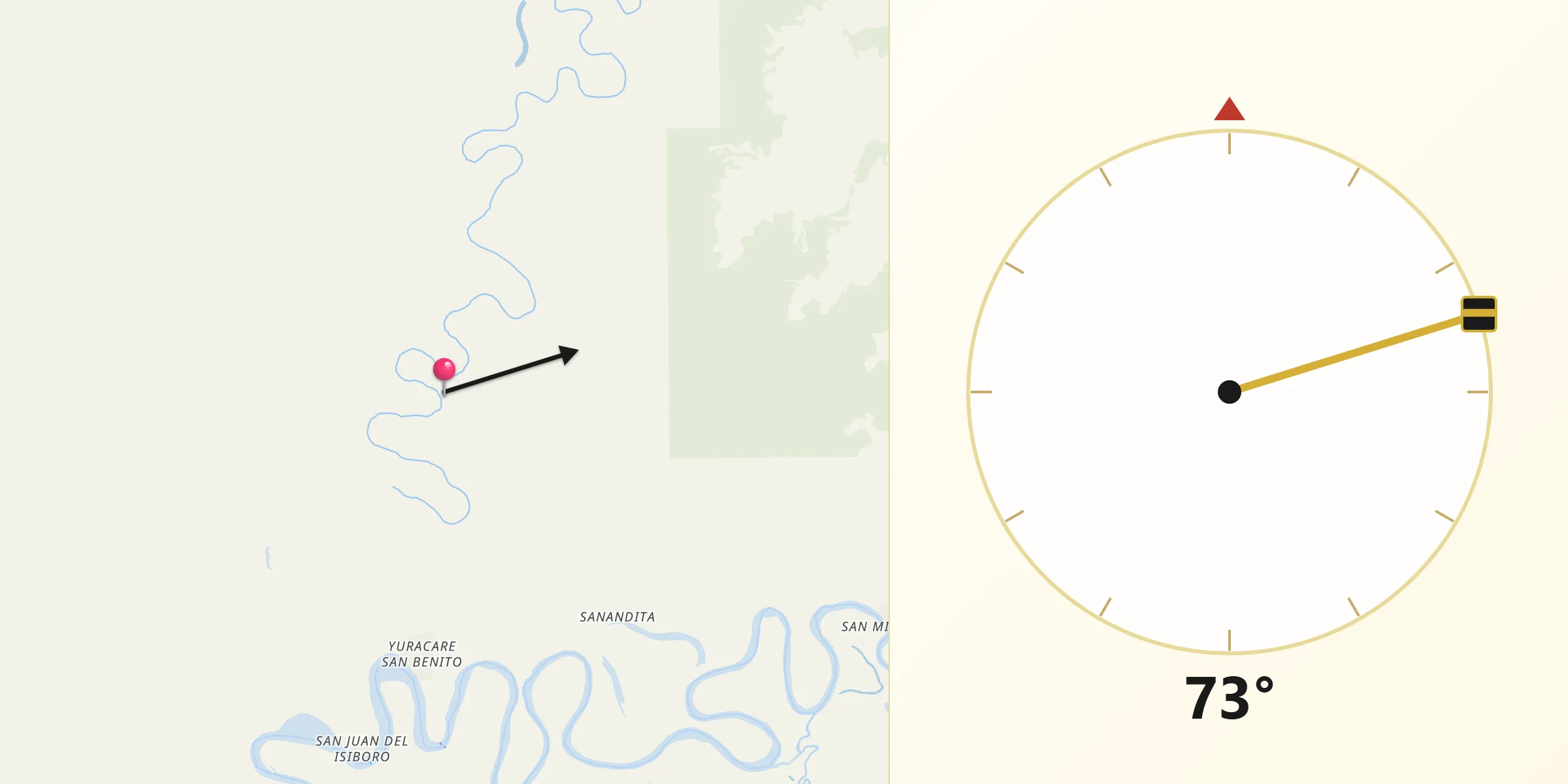 Dirección de la Qibla desde Provincia Chaparé