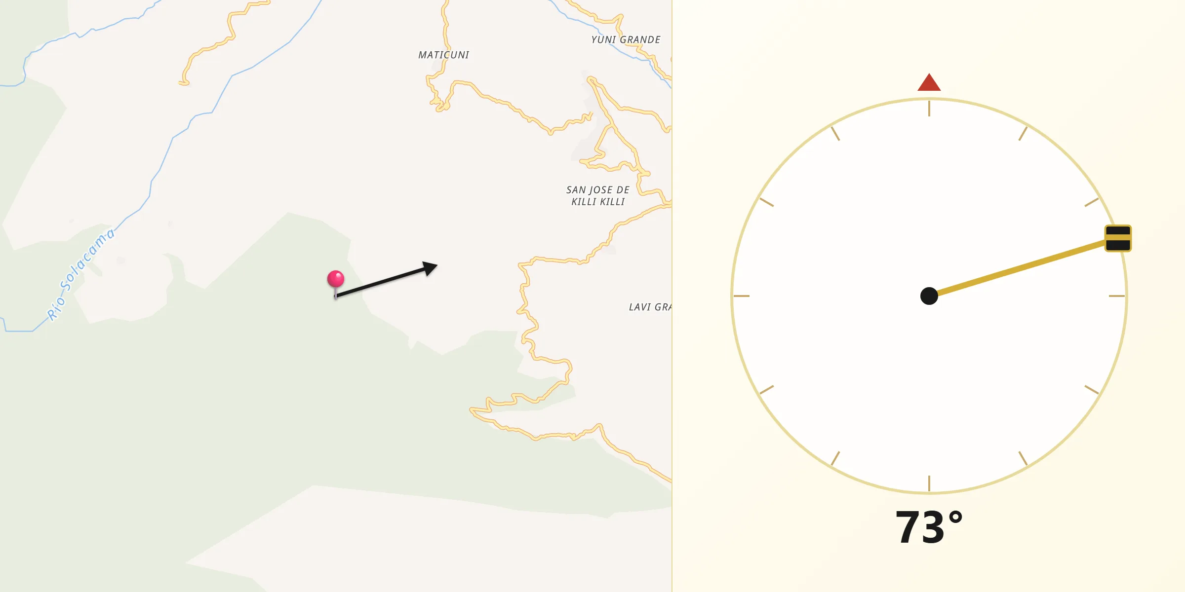 Dirección de la Qibla desde Provincia Sud Yungas