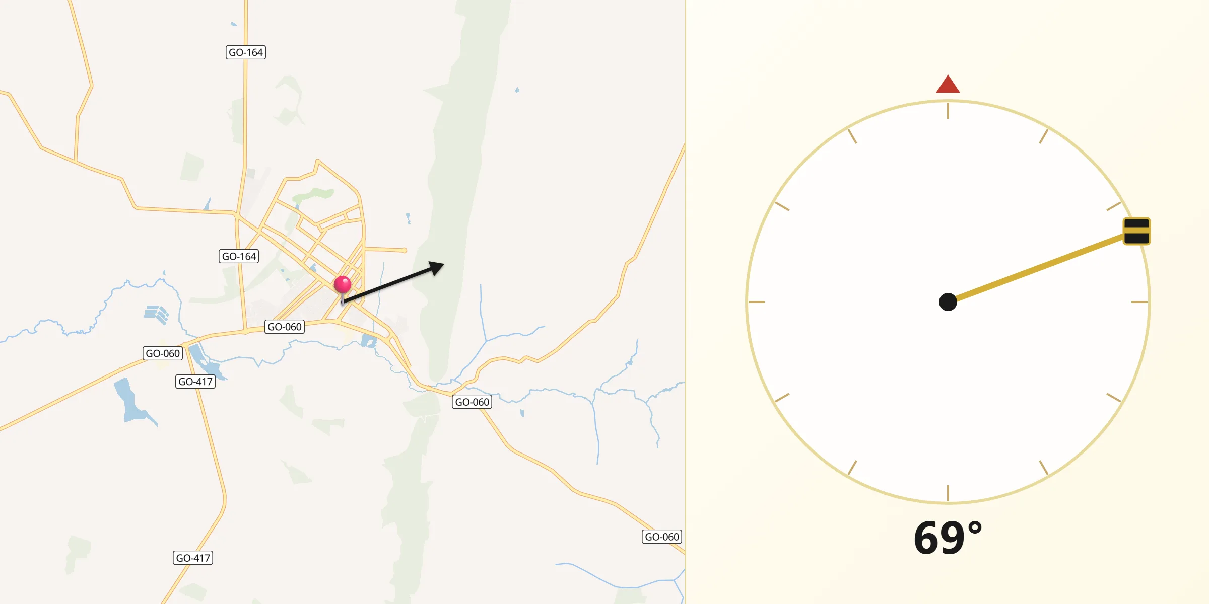 Direção da Qibla a partir de São Luís de Montes Belos