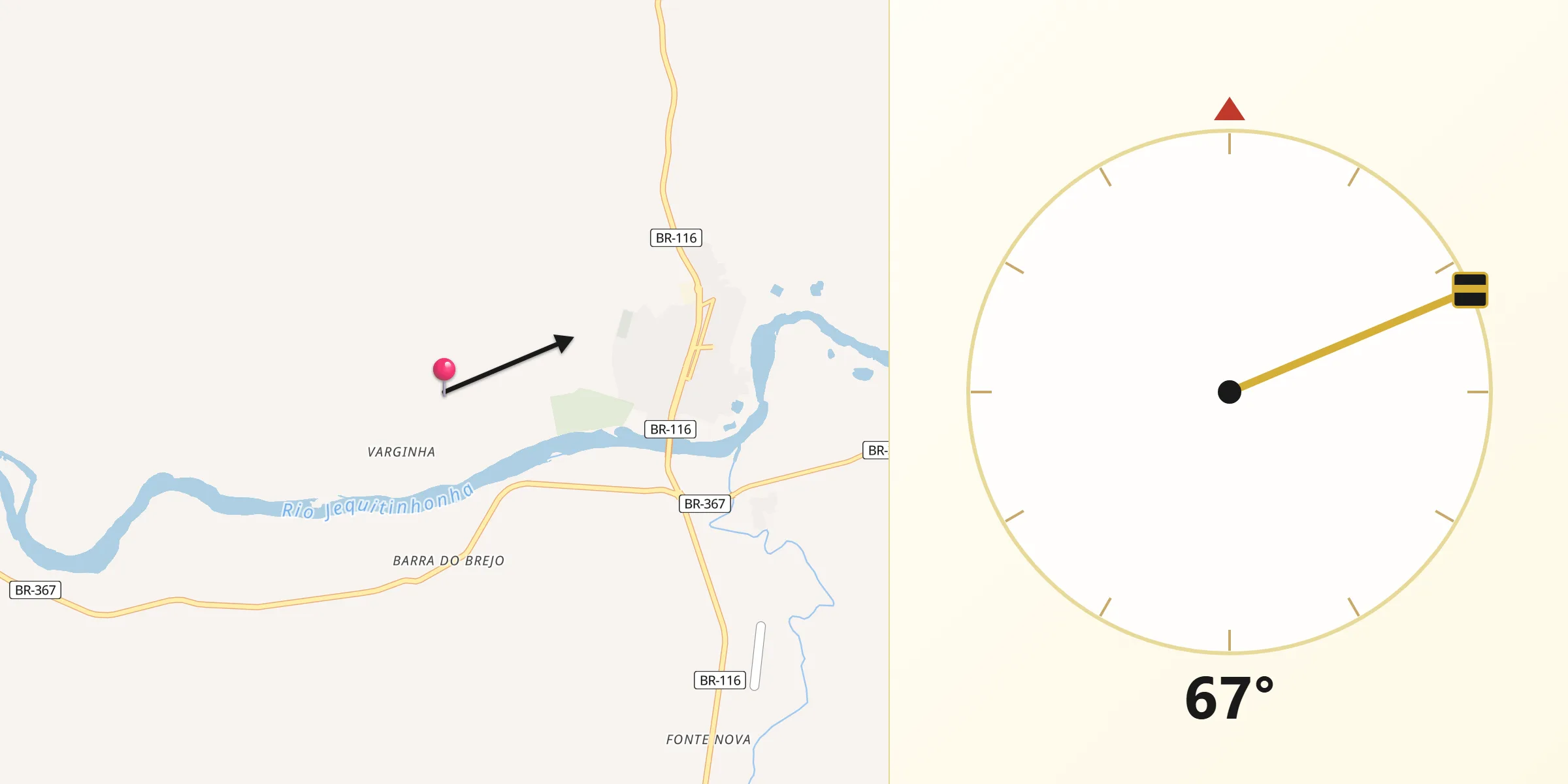 Direção da Qibla a partir de Itaobim