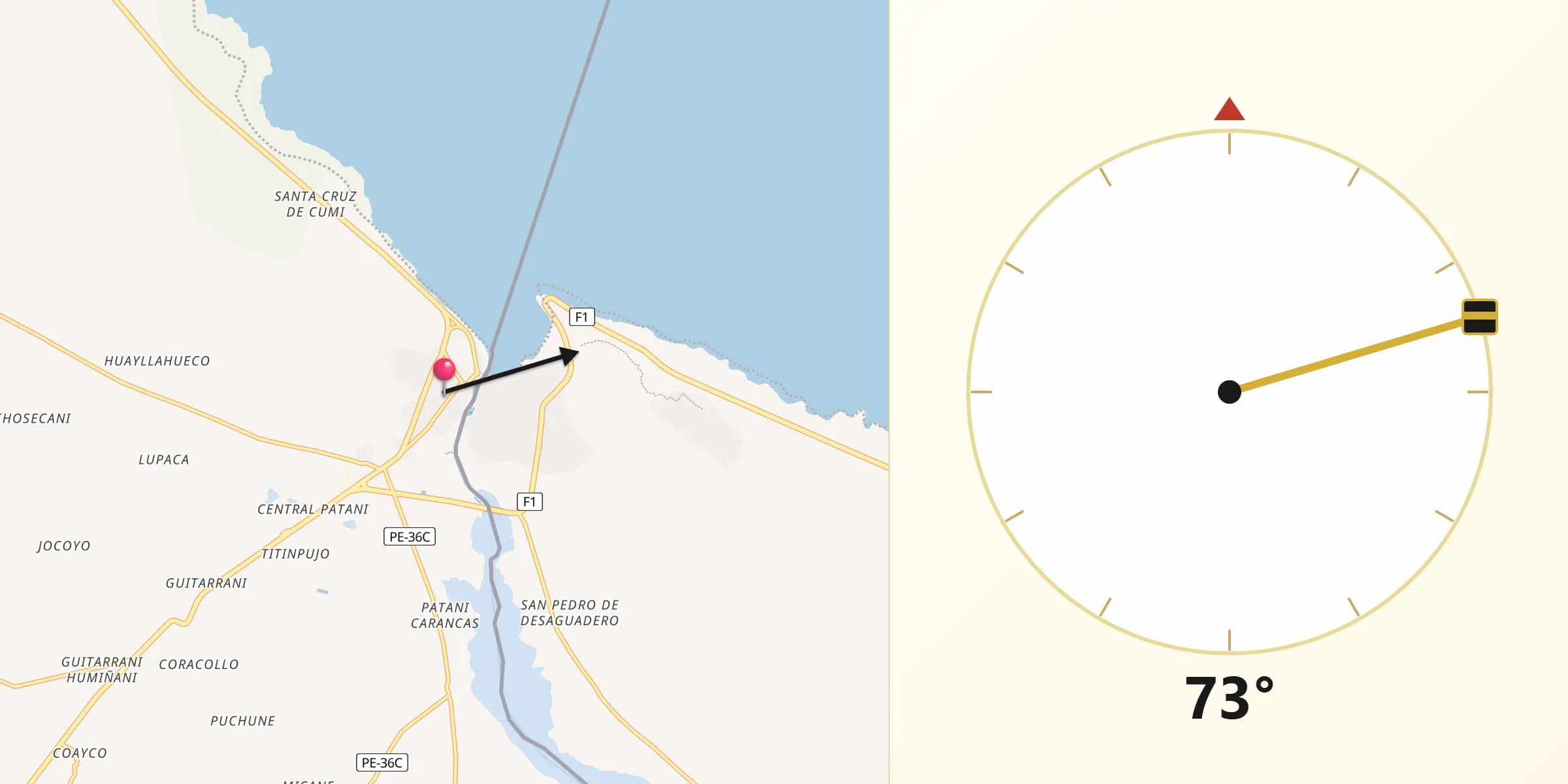 Dirección de la Qibla desde Desaguadero