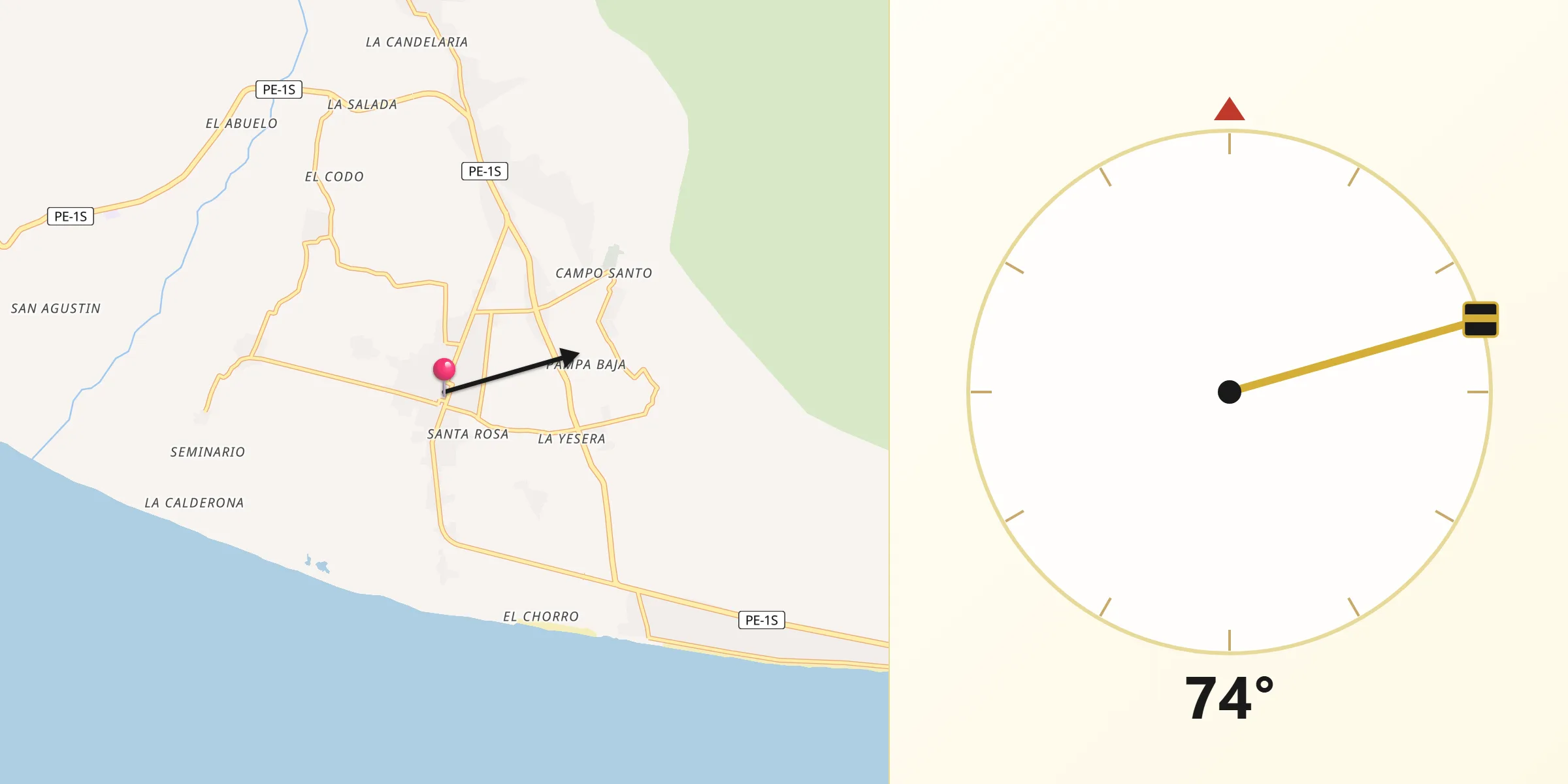 Dirección de la Qibla desde Camaná