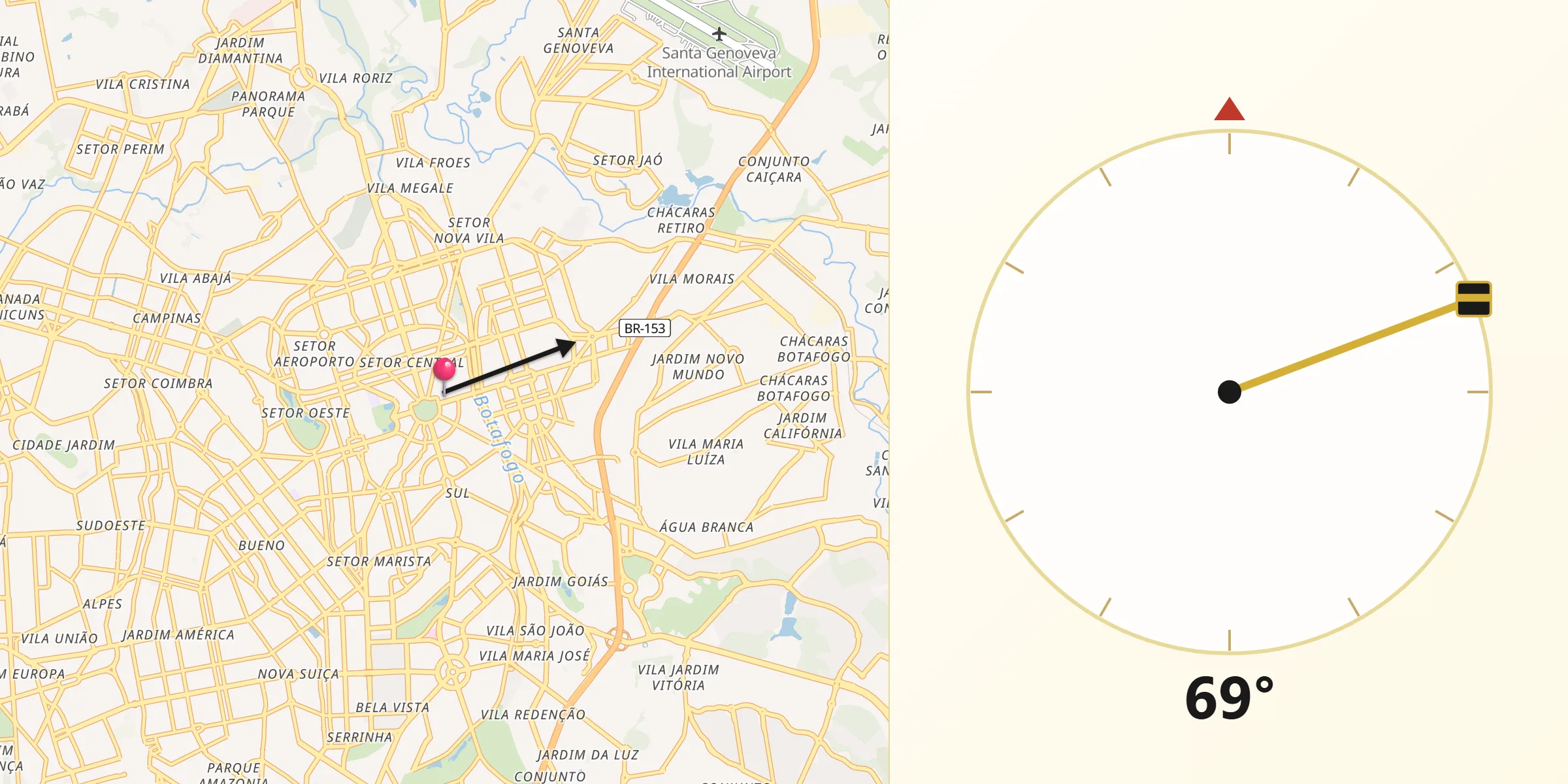 Direção da Qibla a partir de Goiânia