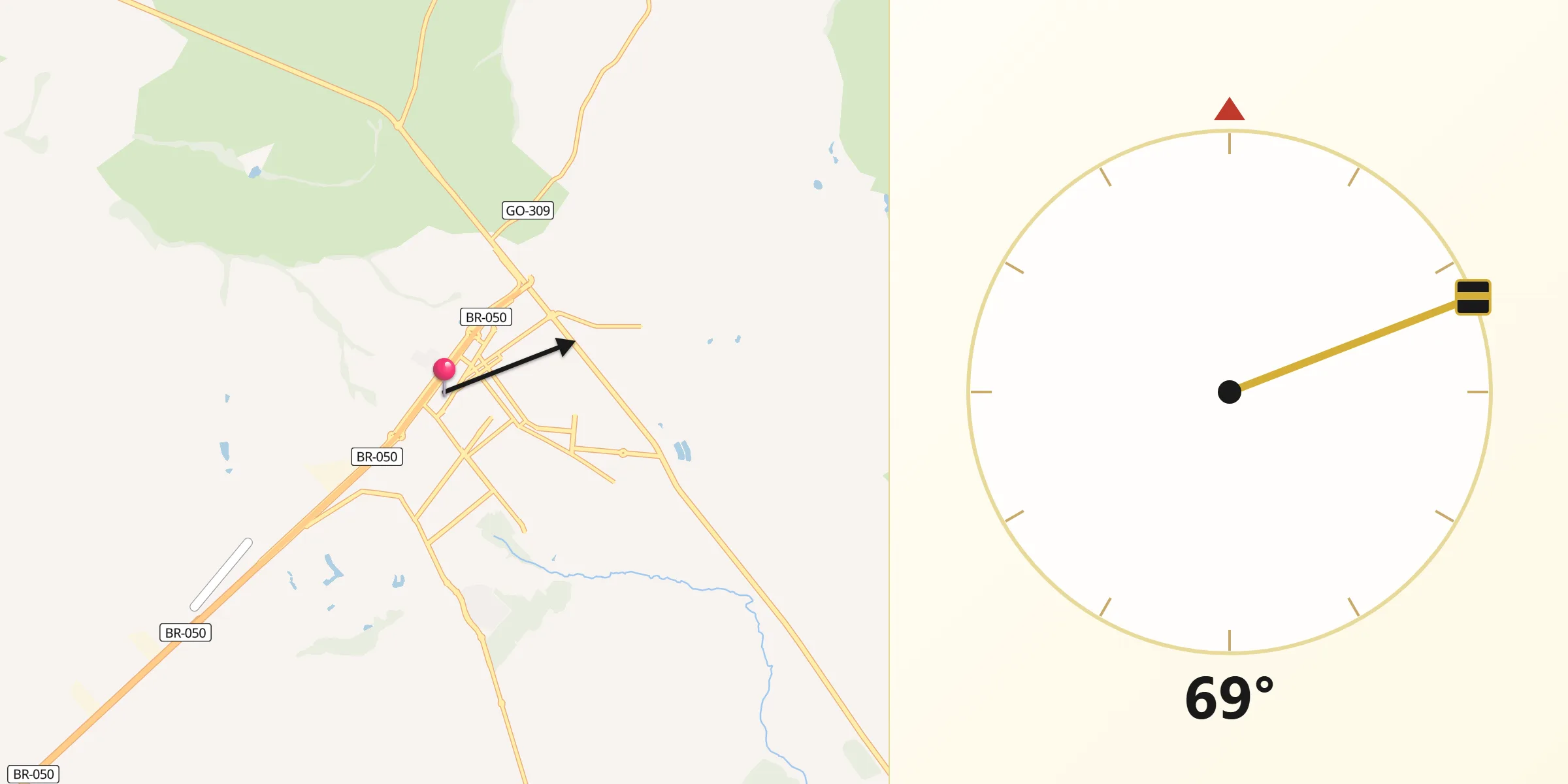 Direção da Qibla a partir de Cristalina