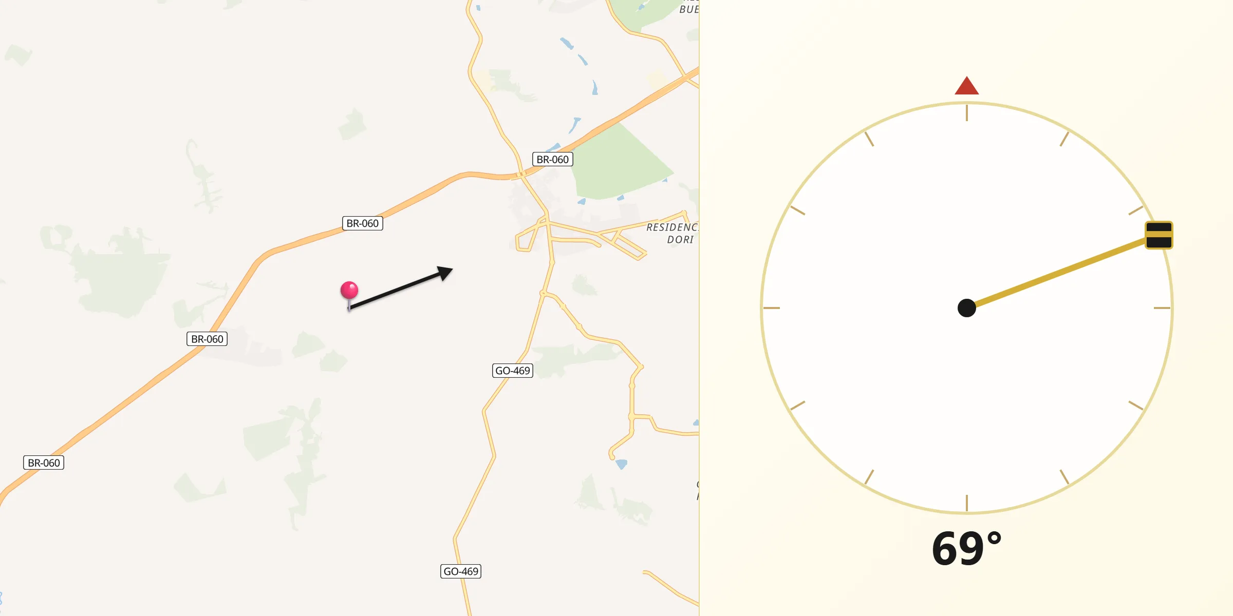 Direção da Qibla a partir de Abadia de Goiás