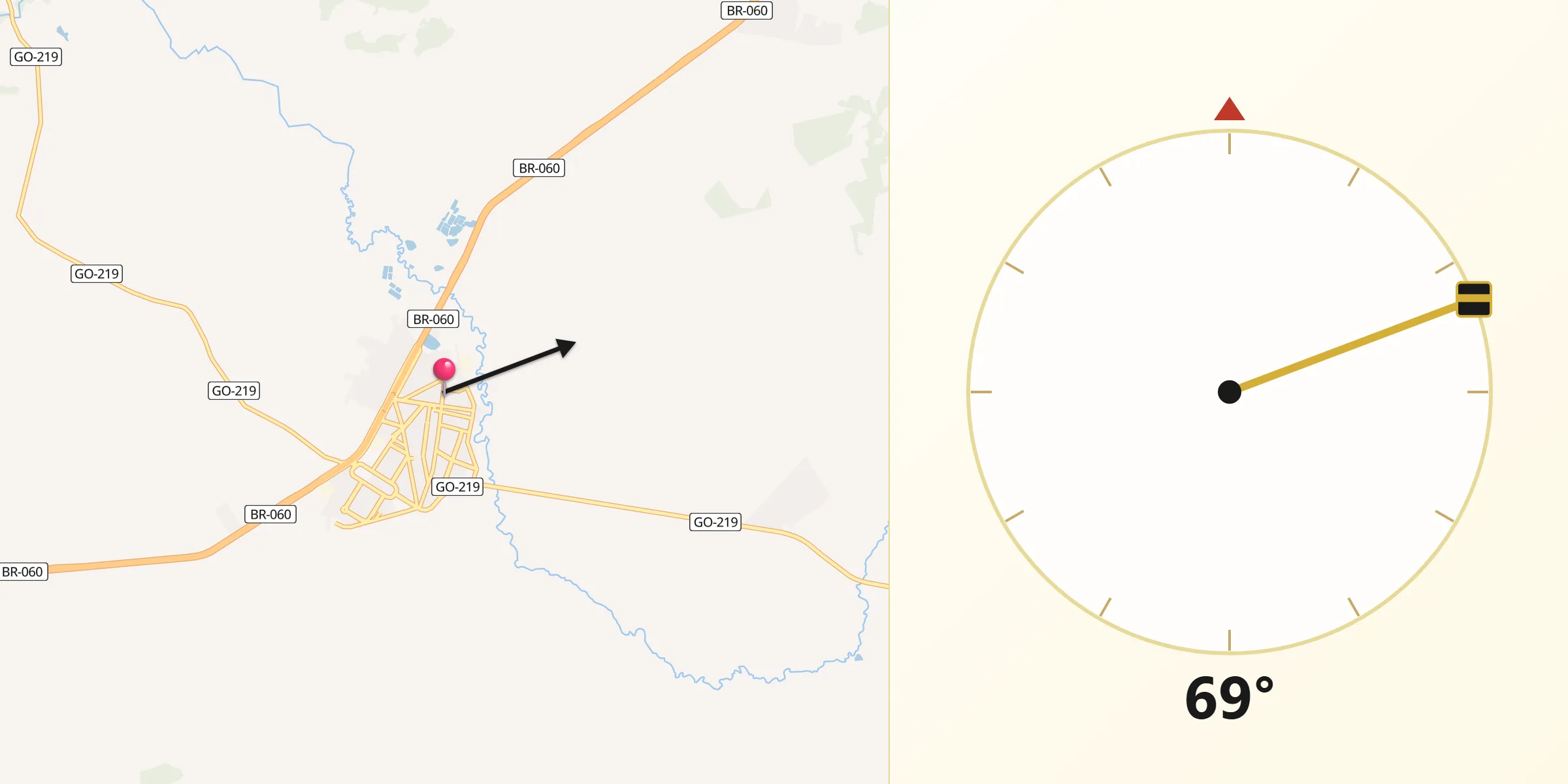 Direção da Qibla a partir de Guapó