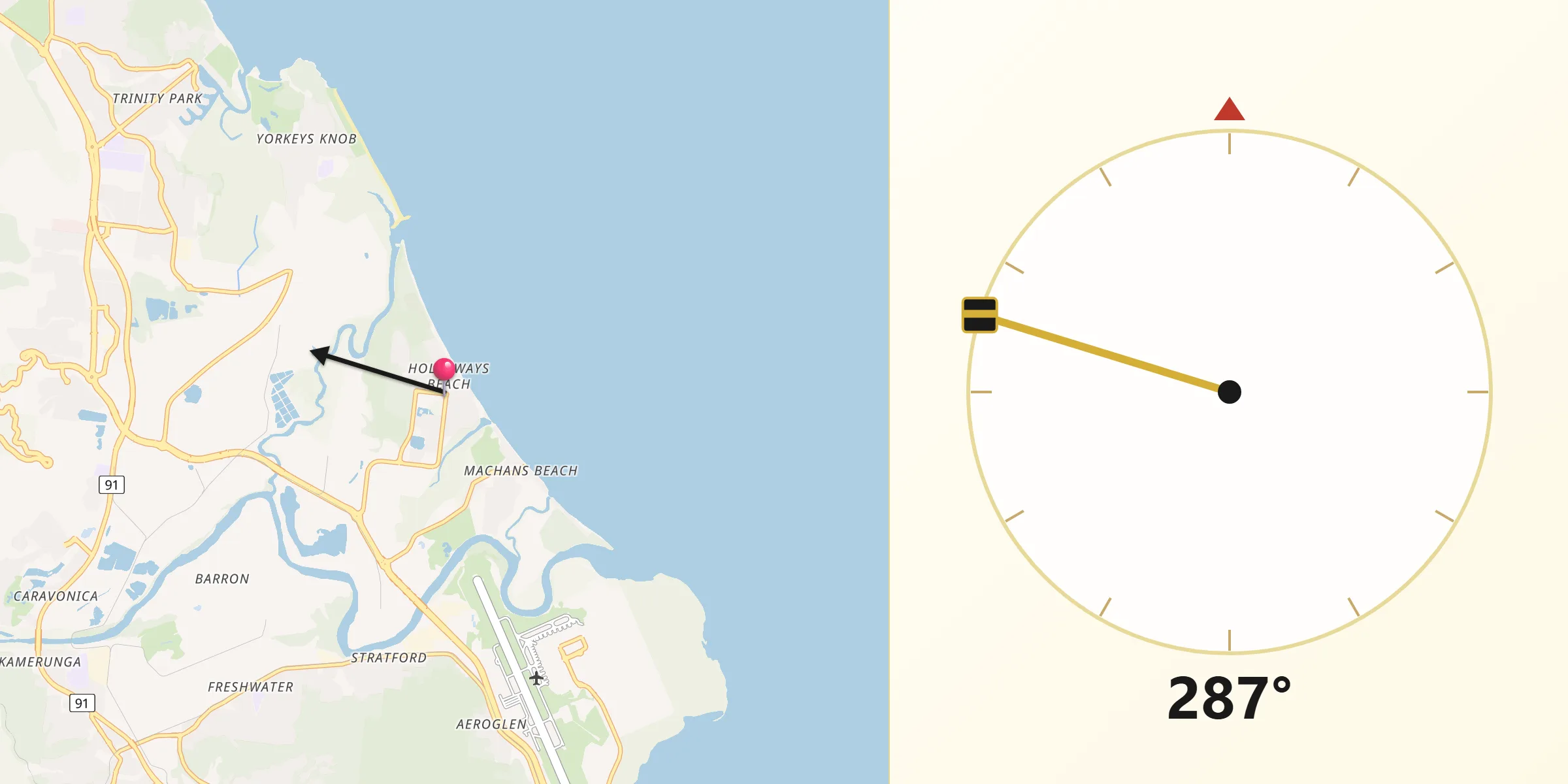 Qibla Direction from Holloways Beach