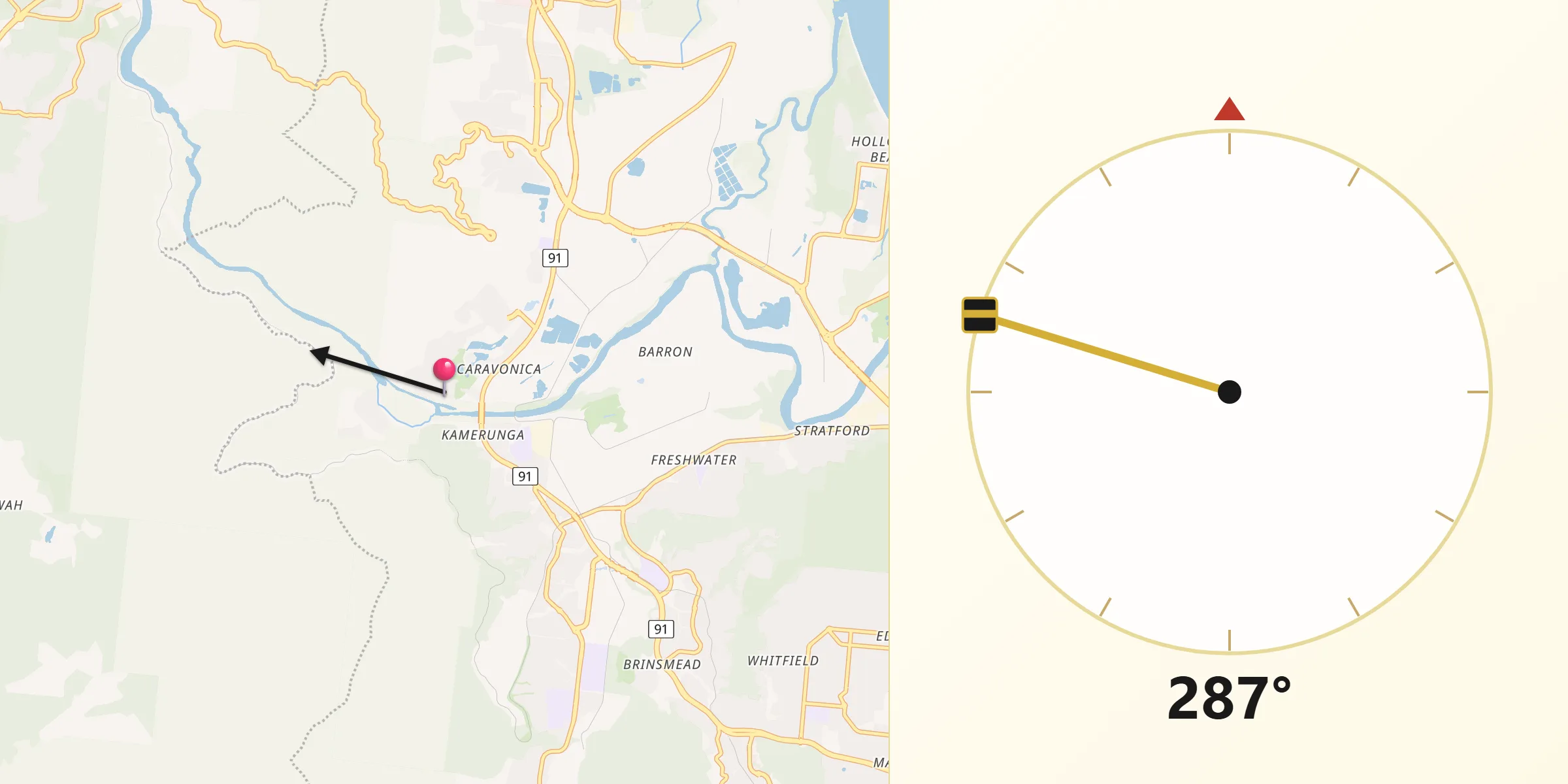 Qibla Direction from Caravonica