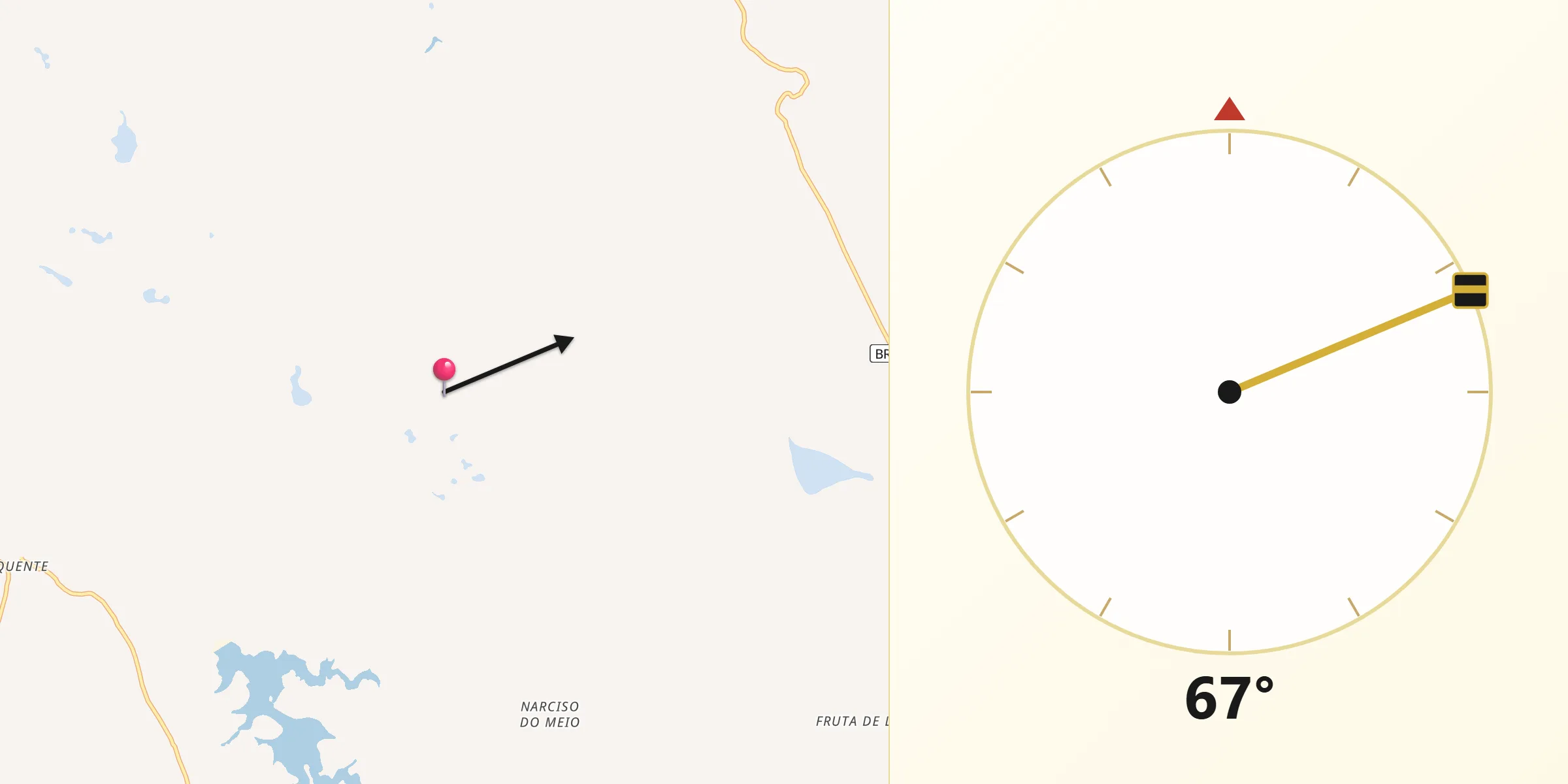 Direção da Qibla a partir de Araçuaí