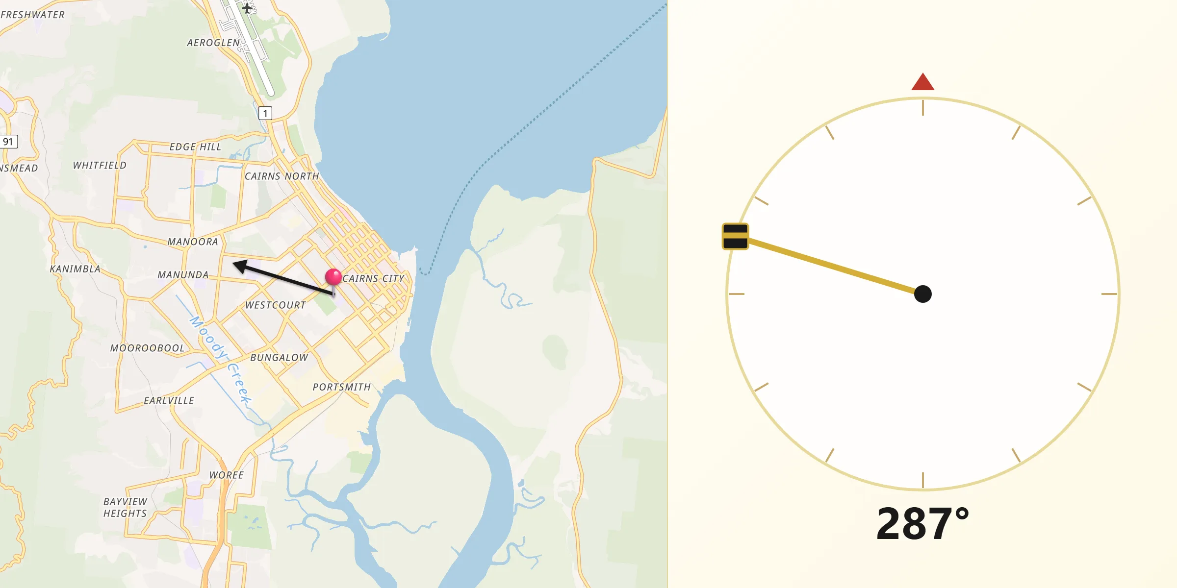 Qibla Direction from Parramatta Park