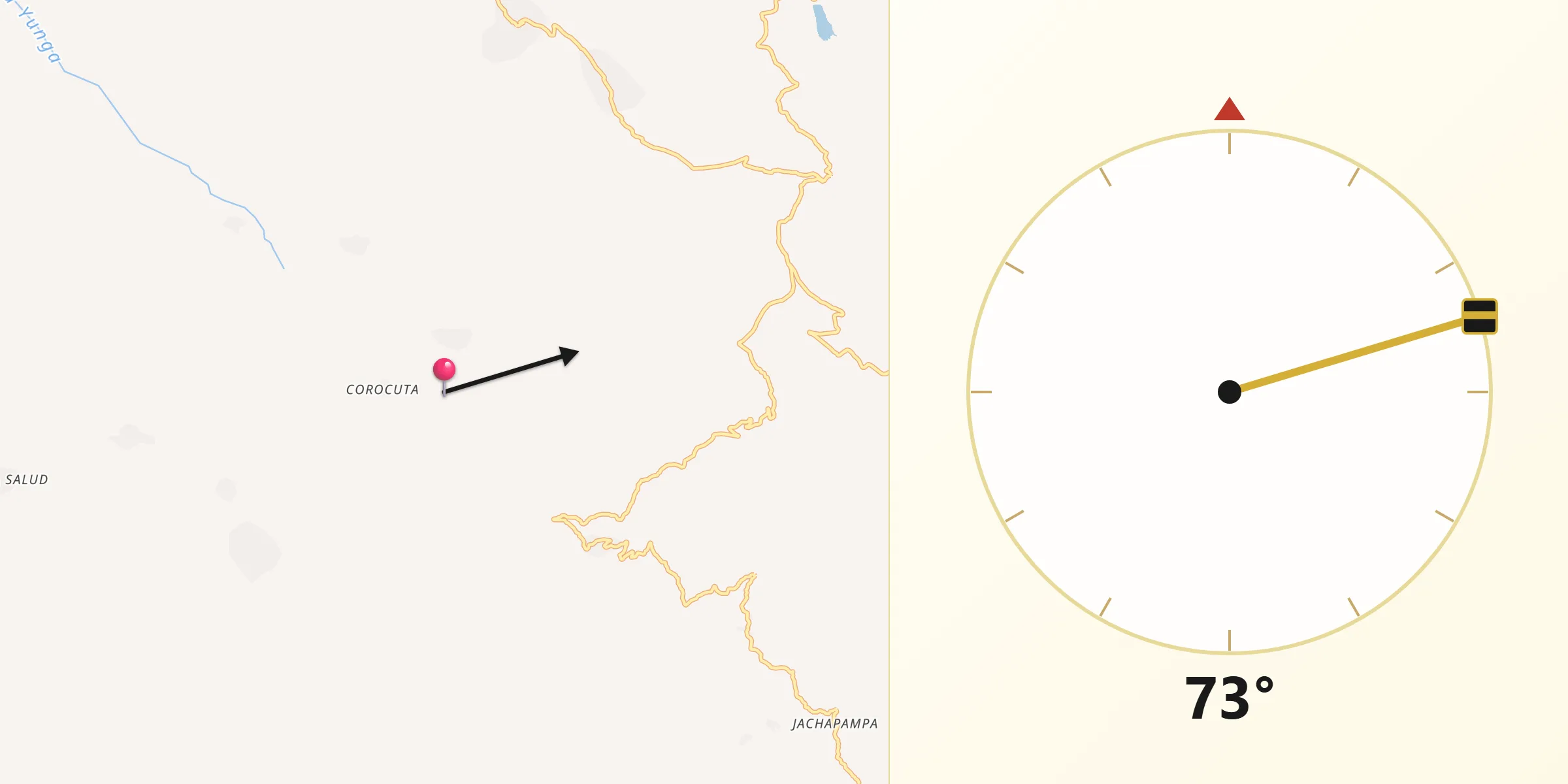 Dirección de la Qibla desde Viloco