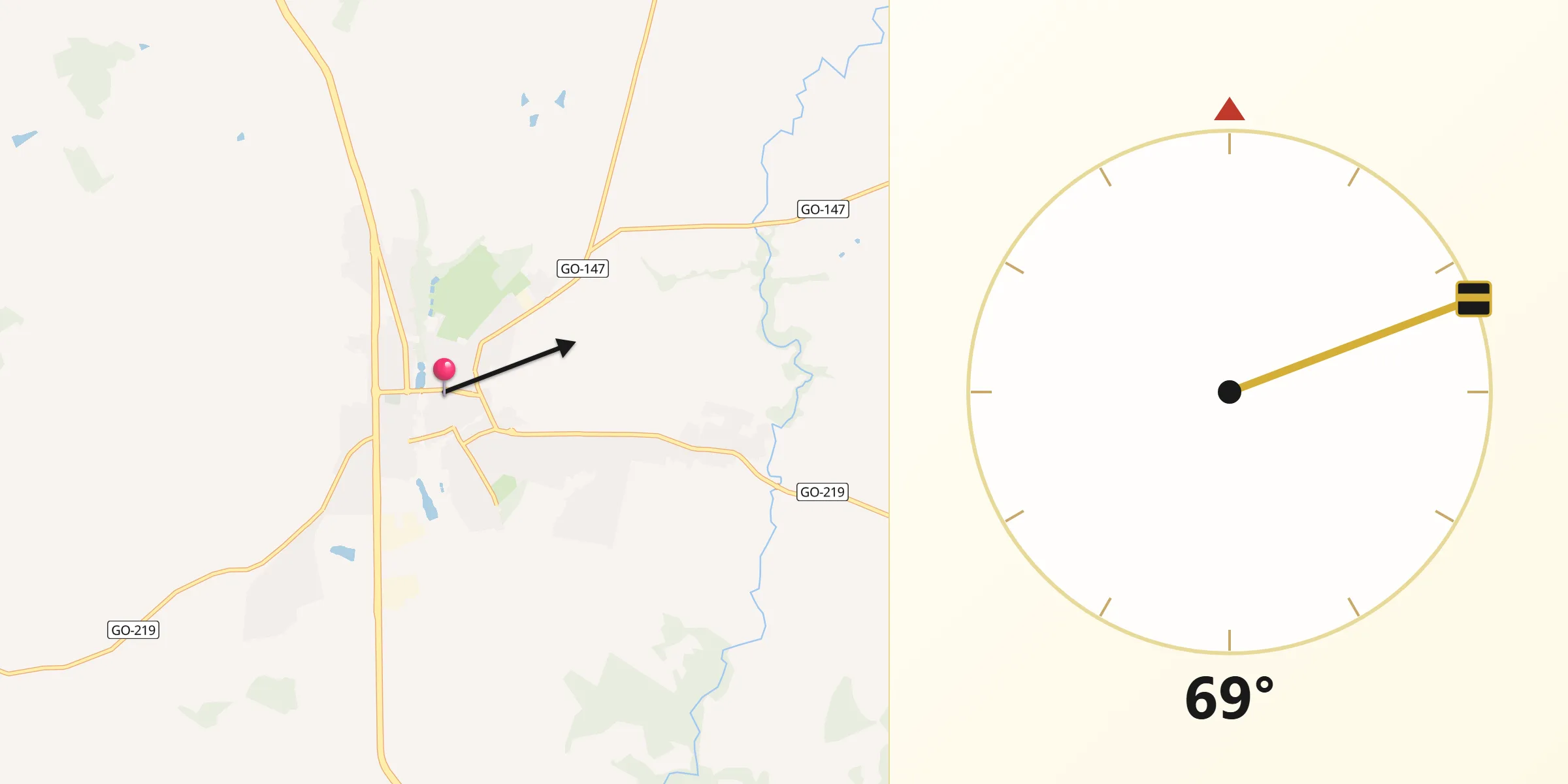 Direção da Qibla a partir de Bela Vista de Goiás