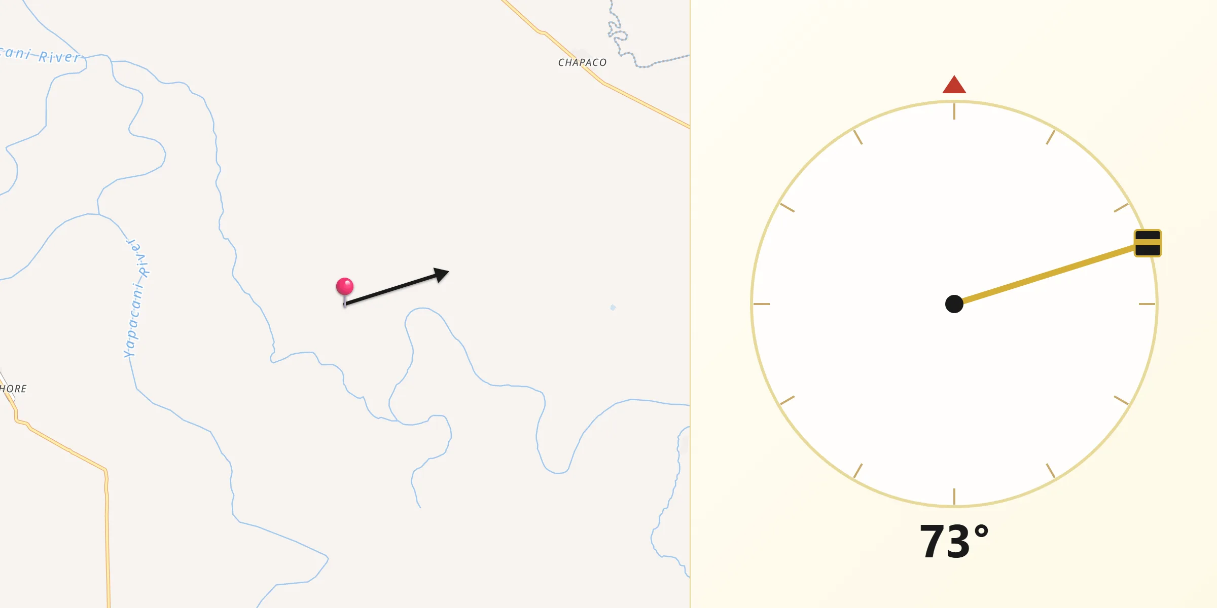 Dirección de la Qibla desde Provincia Ichilo