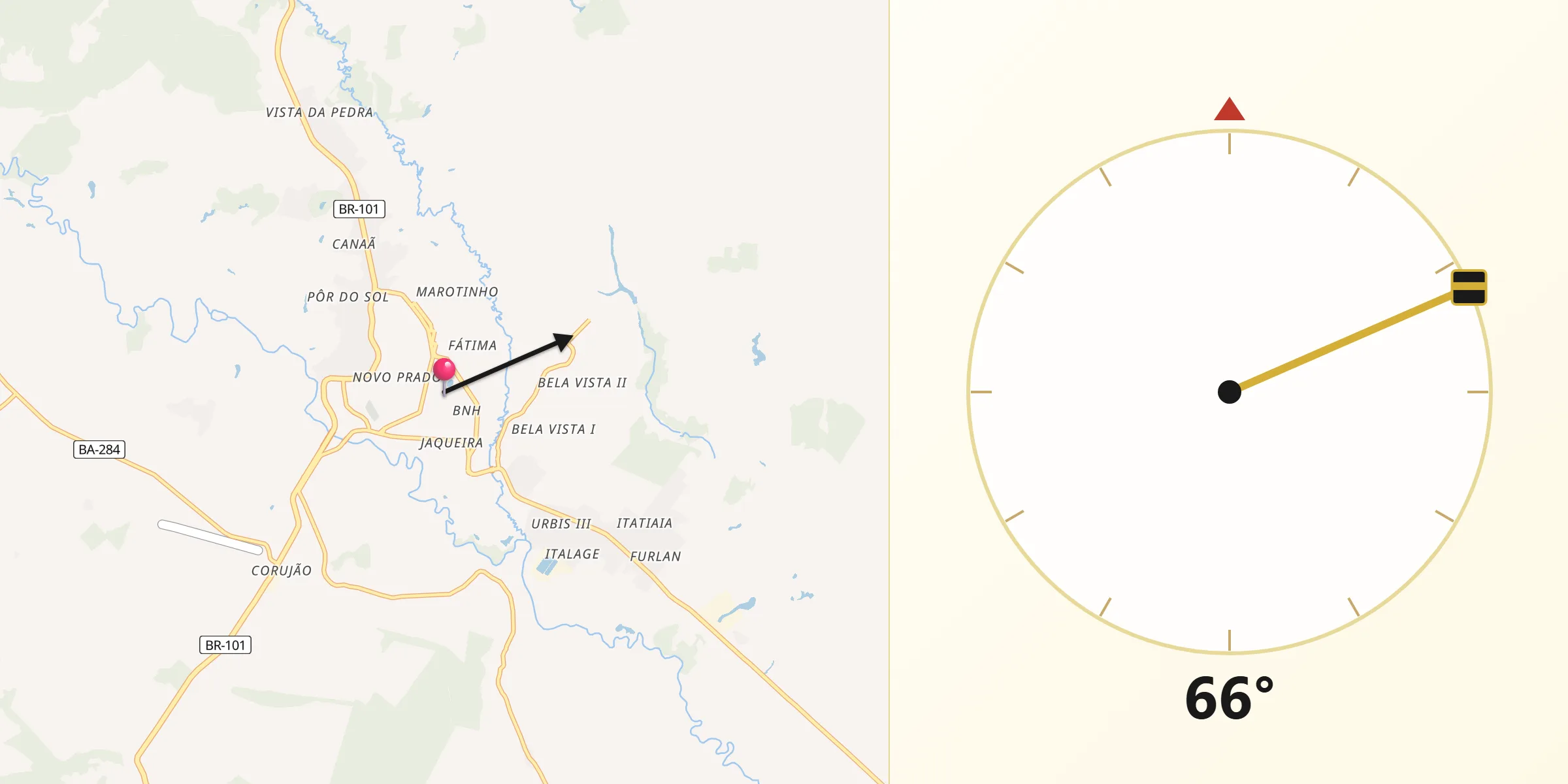 Direção da Qibla a partir de Itamaraju