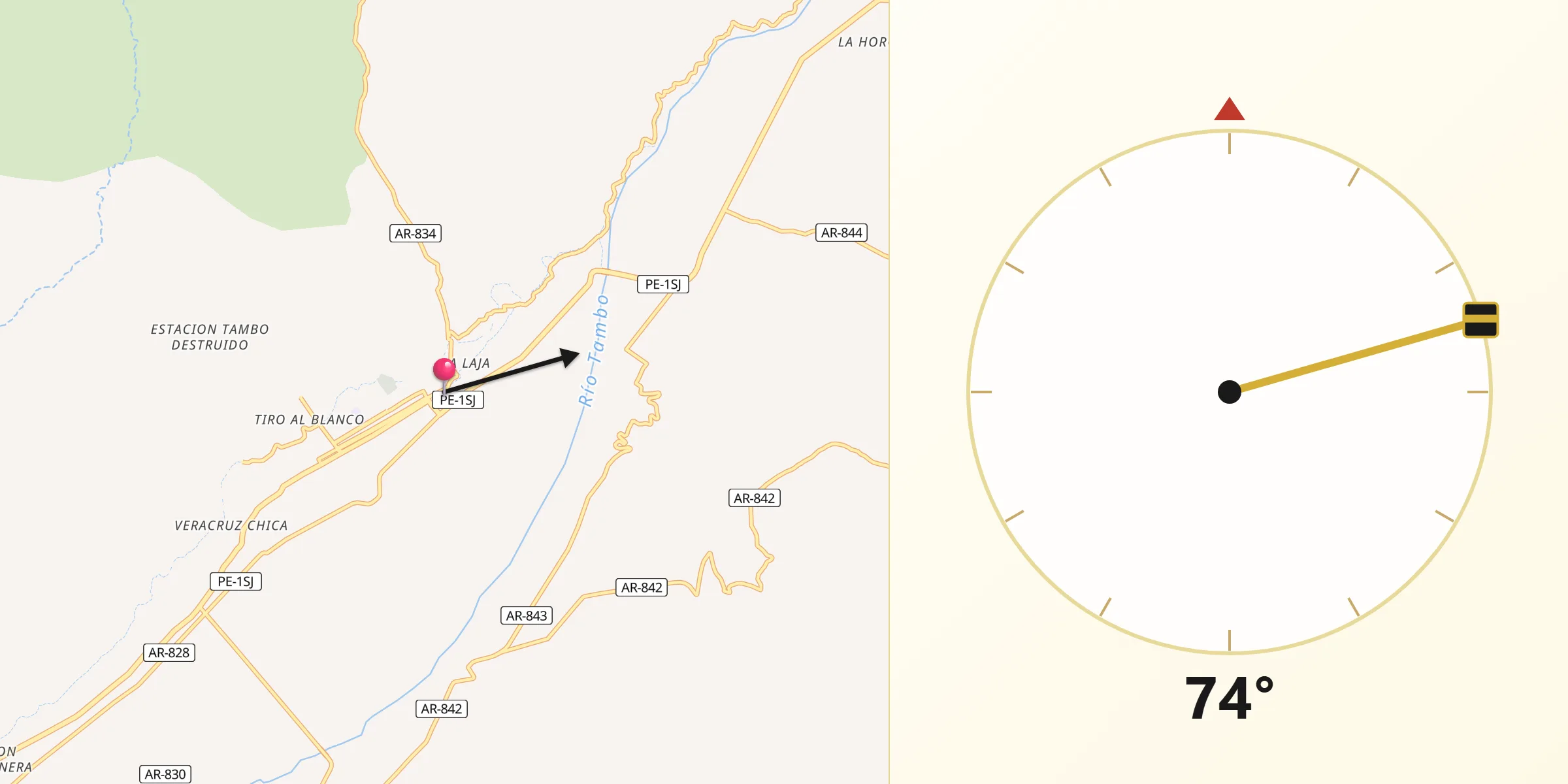 Dirección de la Qibla desde Cocachacra