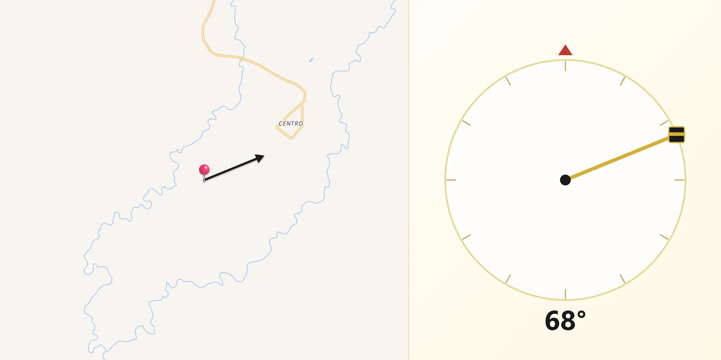 Direção da Qibla a partir de Claro dos Poções