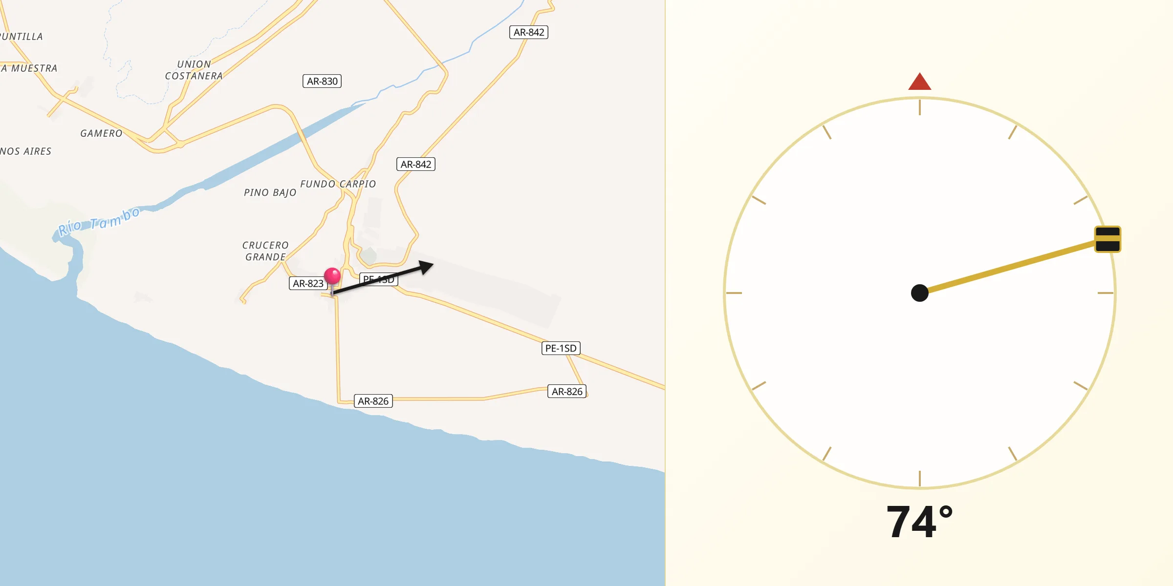 Dirección de la Qibla desde Punta de Bombón