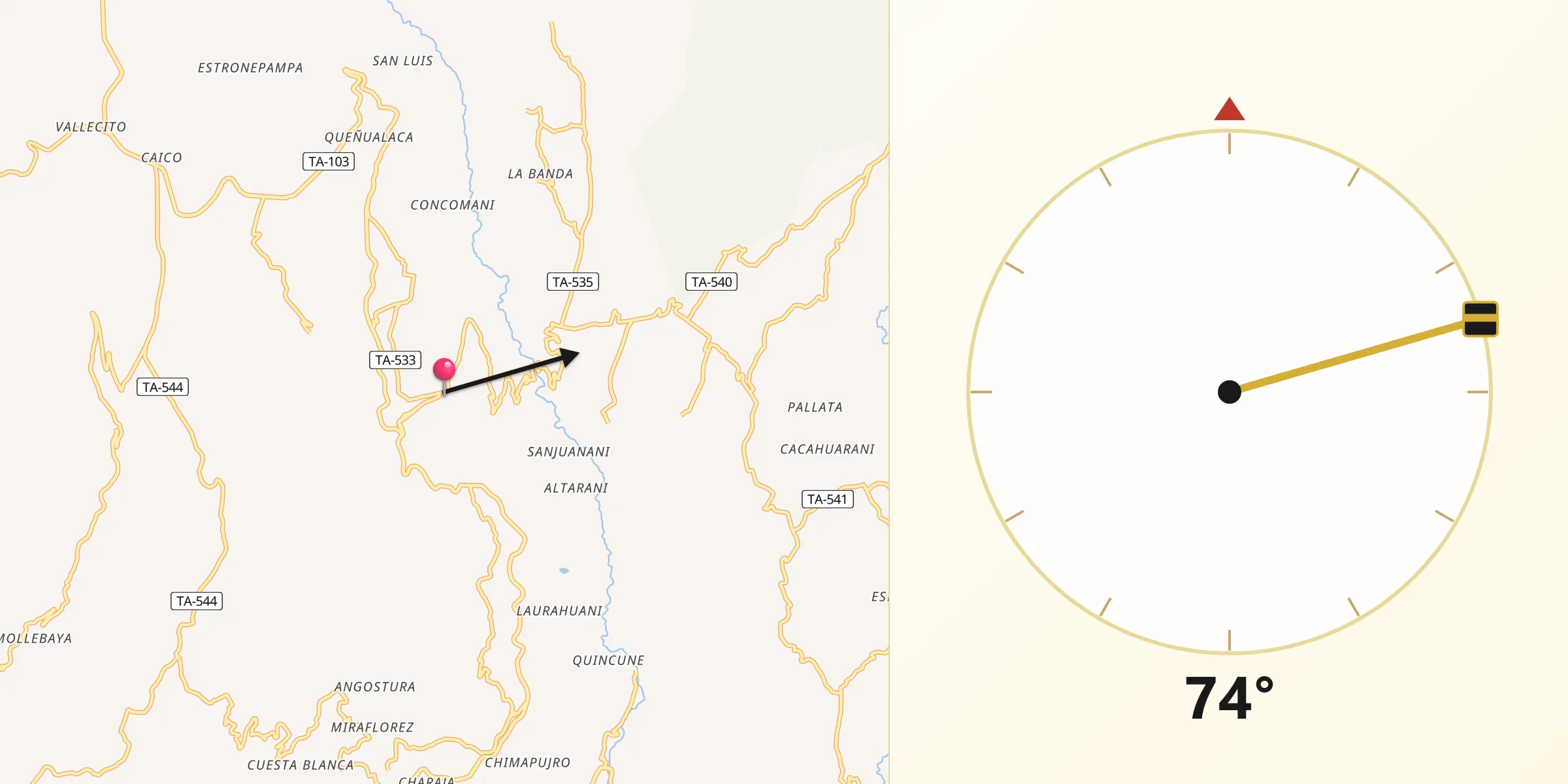 Dirección de la Qibla desde Candarave