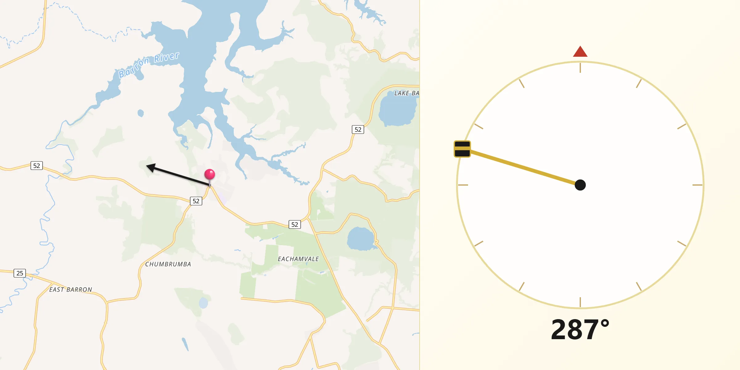 Qibla Direction from Yungaburra