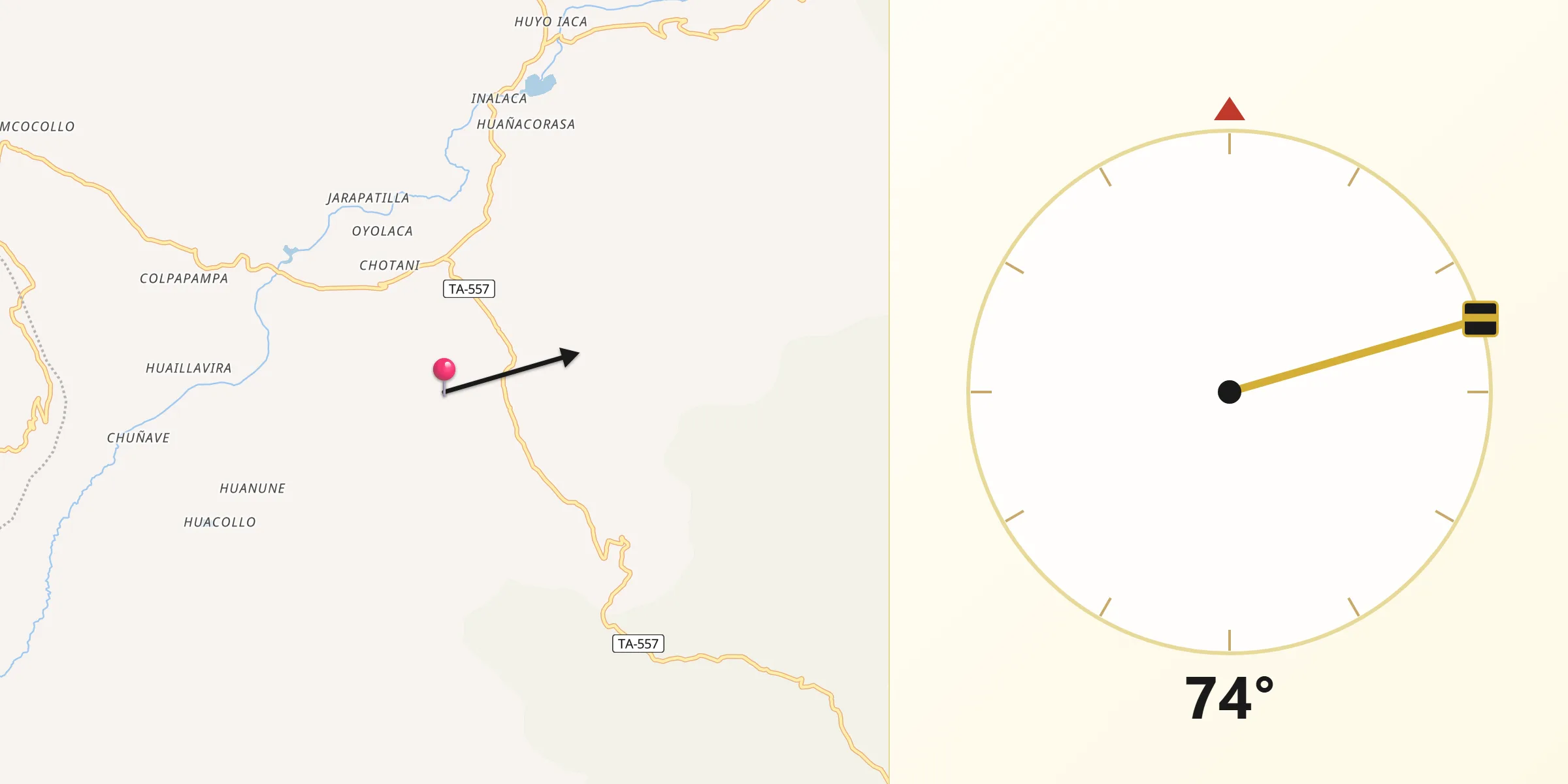 Dirección de la Qibla desde Chuquitira