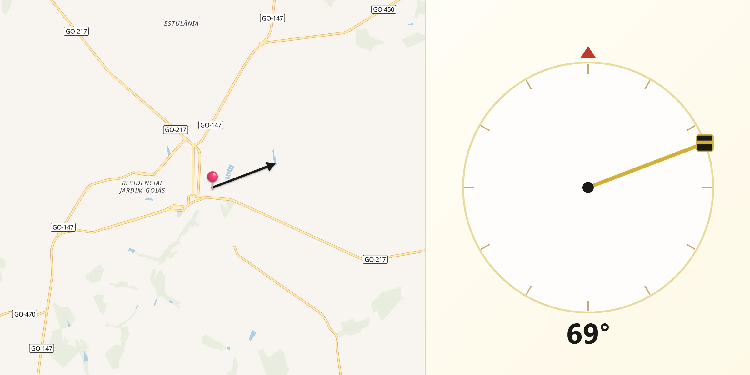 Direção da Qibla a partir de Piracanjuba