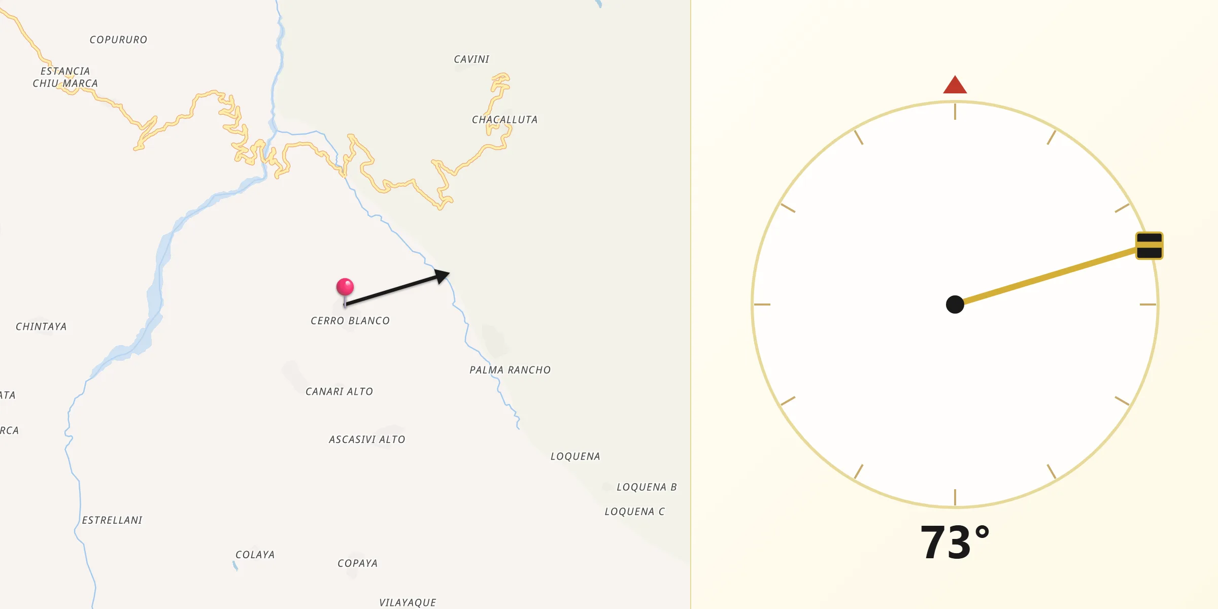 Dirección de la Qibla desde Colchani