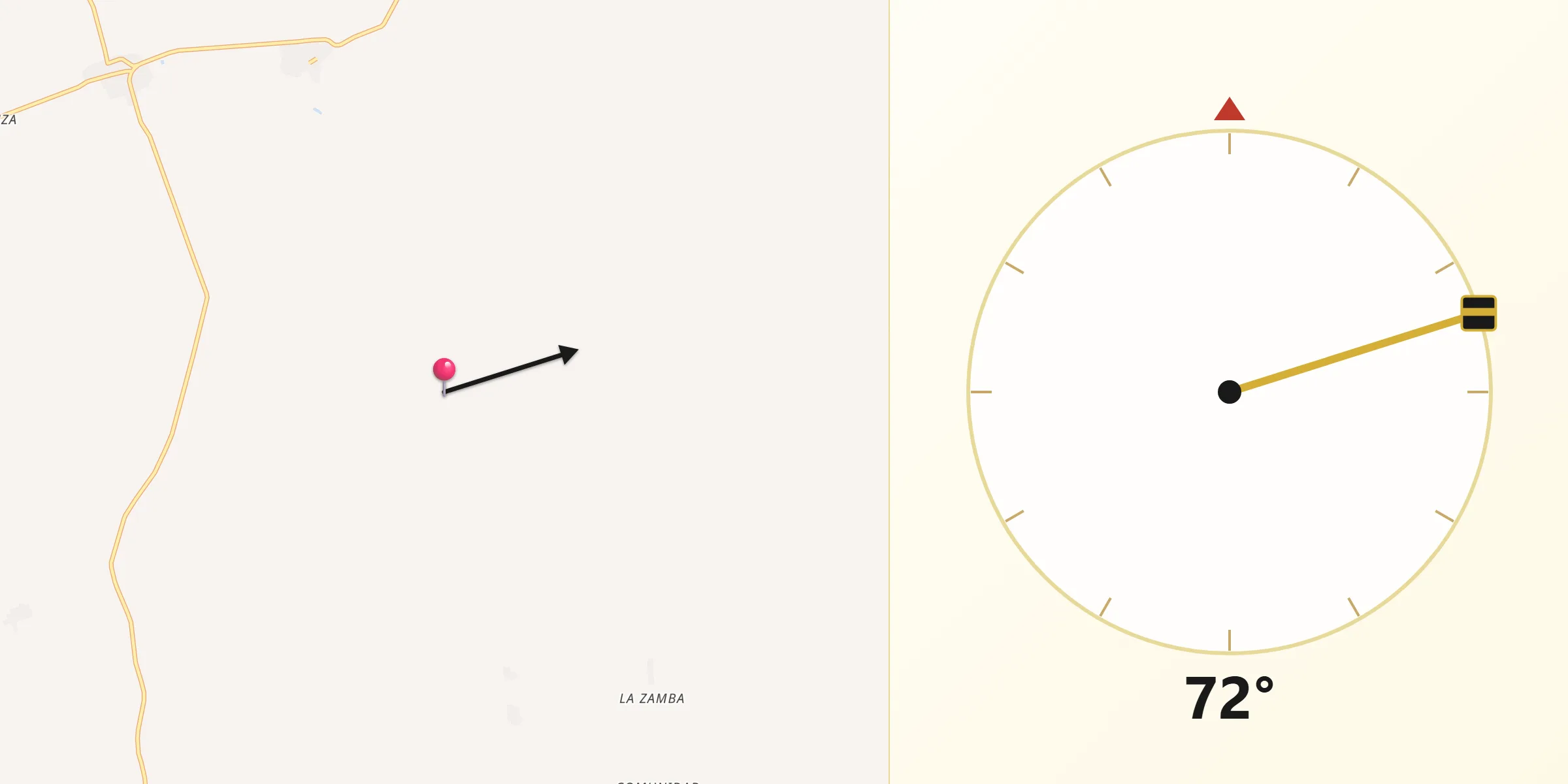 Dirección de la Qibla desde Provincia Warnes