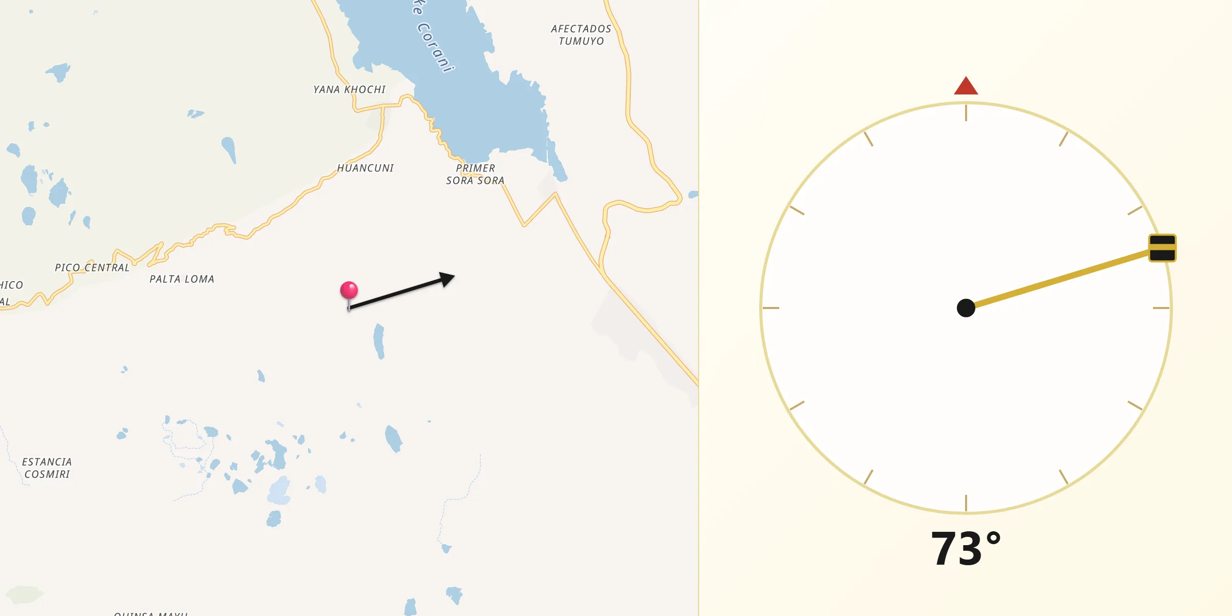 Dirección de la Qibla desde Tiraque